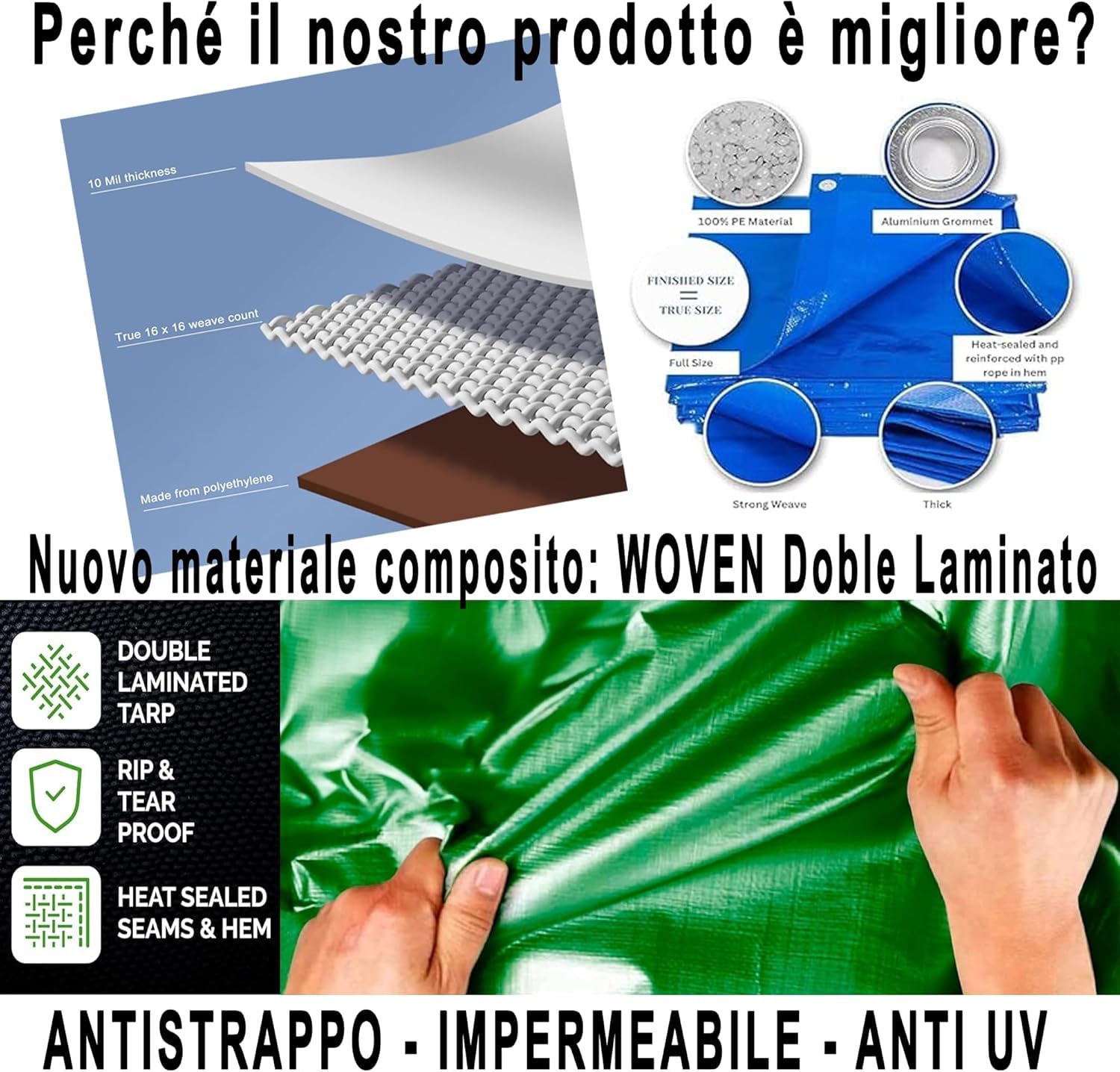 Telone Impermeabile 3x4 Metri - Polietilene Blu Con Occhielli, Per Esterno E Campeggio - Foto 6