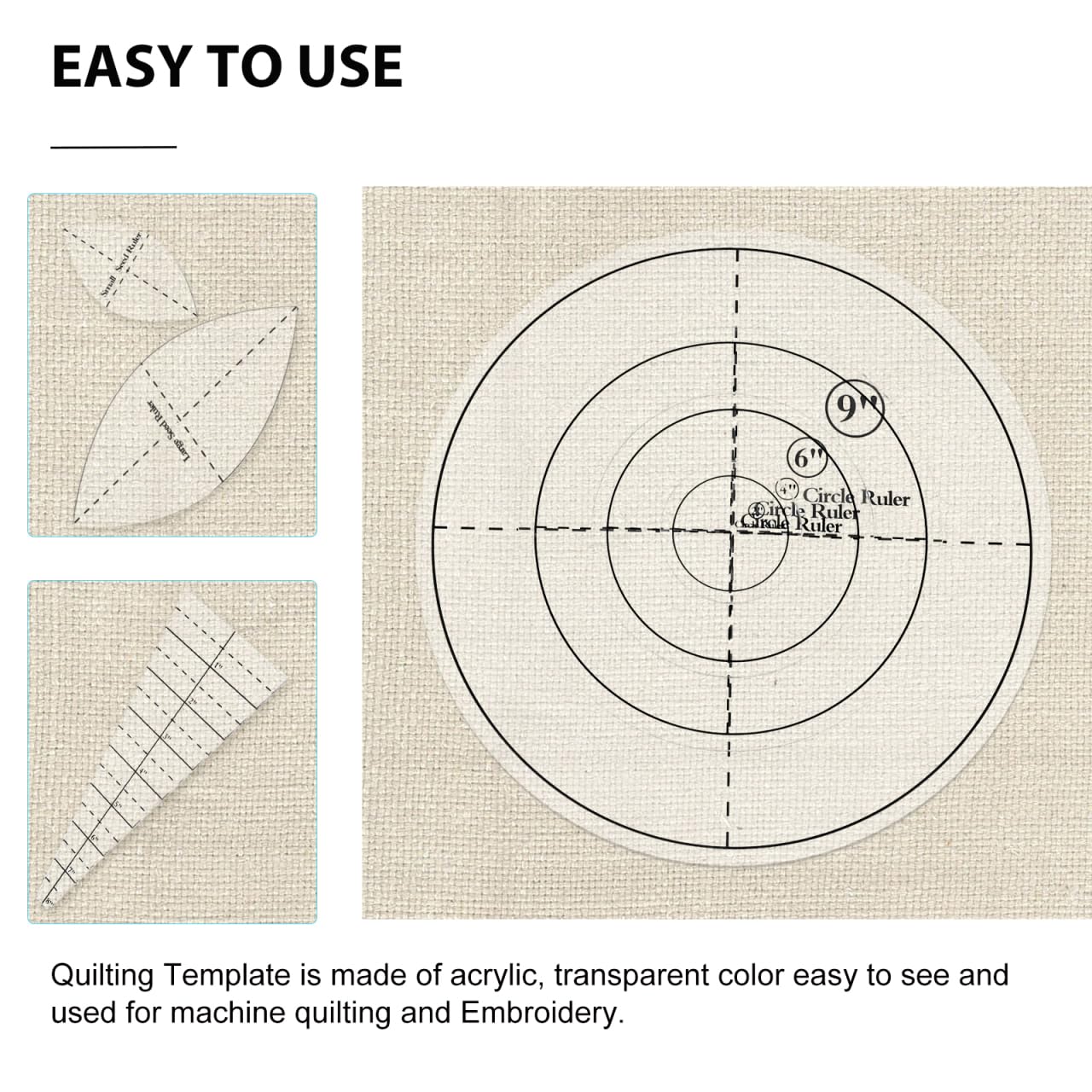 ARTIBETTER 9-Inch Quilted Template Ruler Transparent Acrylic Slotted Quilt Rulers for Patchwork Sewing DIY Fabric Cutting and Embroidery