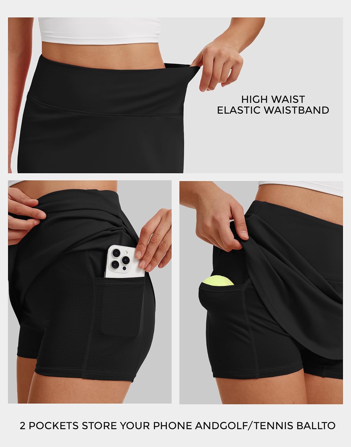 M MOTEEPI 15 Inch Golf Skorts for Woman with Pockets Mini Athletic Skirt High Waisted Tennis Skort with Shorts for Running