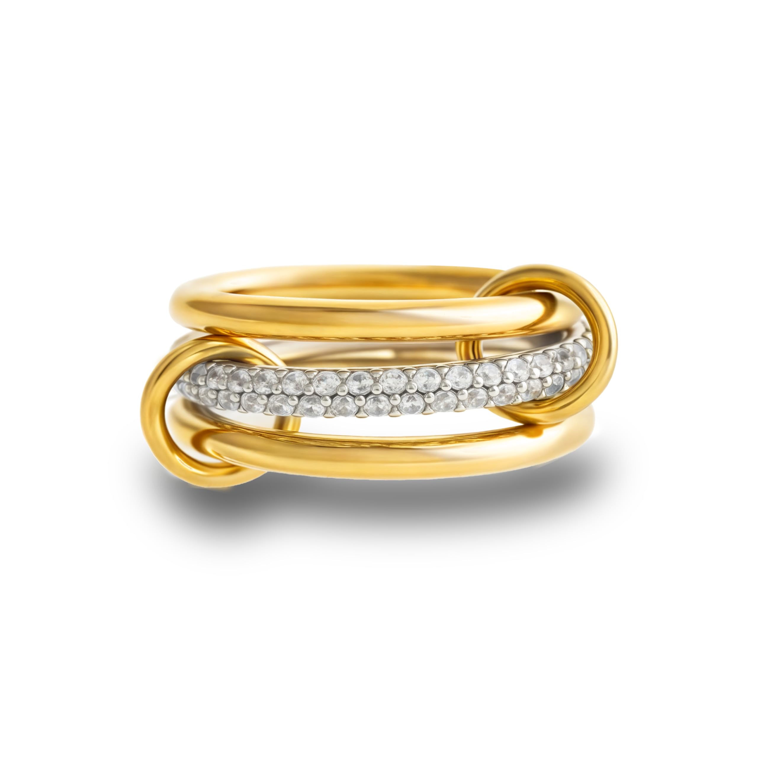 BKC Gold Stackable Rings for Women, 14k Gold Plated Chunky Statement Cubic Zirconia Rings, Silver Gold Multi Ring Interlocking Mixed Metals Stack Rings Set Non Tarnish