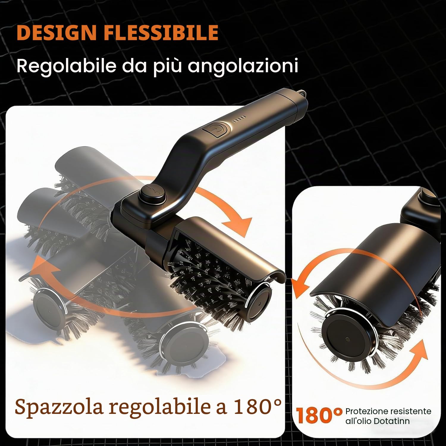 Spazzola per la pulizia elettrica, spazzola migliorata per griglia in ghisa, senza fili in acciaio inox 304, testina in acciaio inox, pulizia a 3 livelli, durata 90 minuti, impermeabile per barbecue