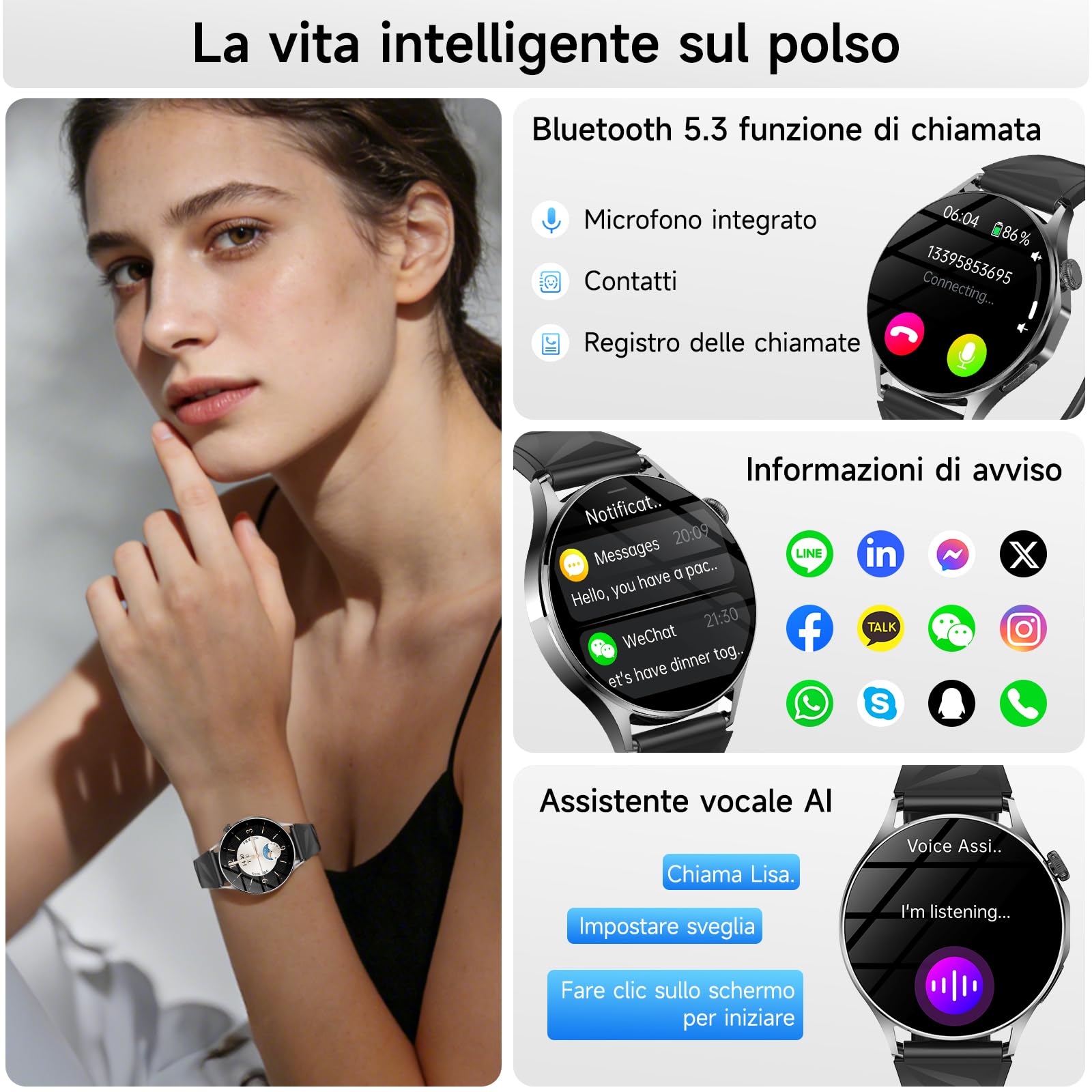 Nuo Smartwatch Donna Uomo con ECG/HRV/Pressione Sanguigna/BMI/Acido Urico | 1.32" AMOLED Orologio Fitness con Cardiofrequenzimetro/Sonno/Stress/Temperatura/Emozioni/SOS/Emozioni/Chiamate, iOS/Android