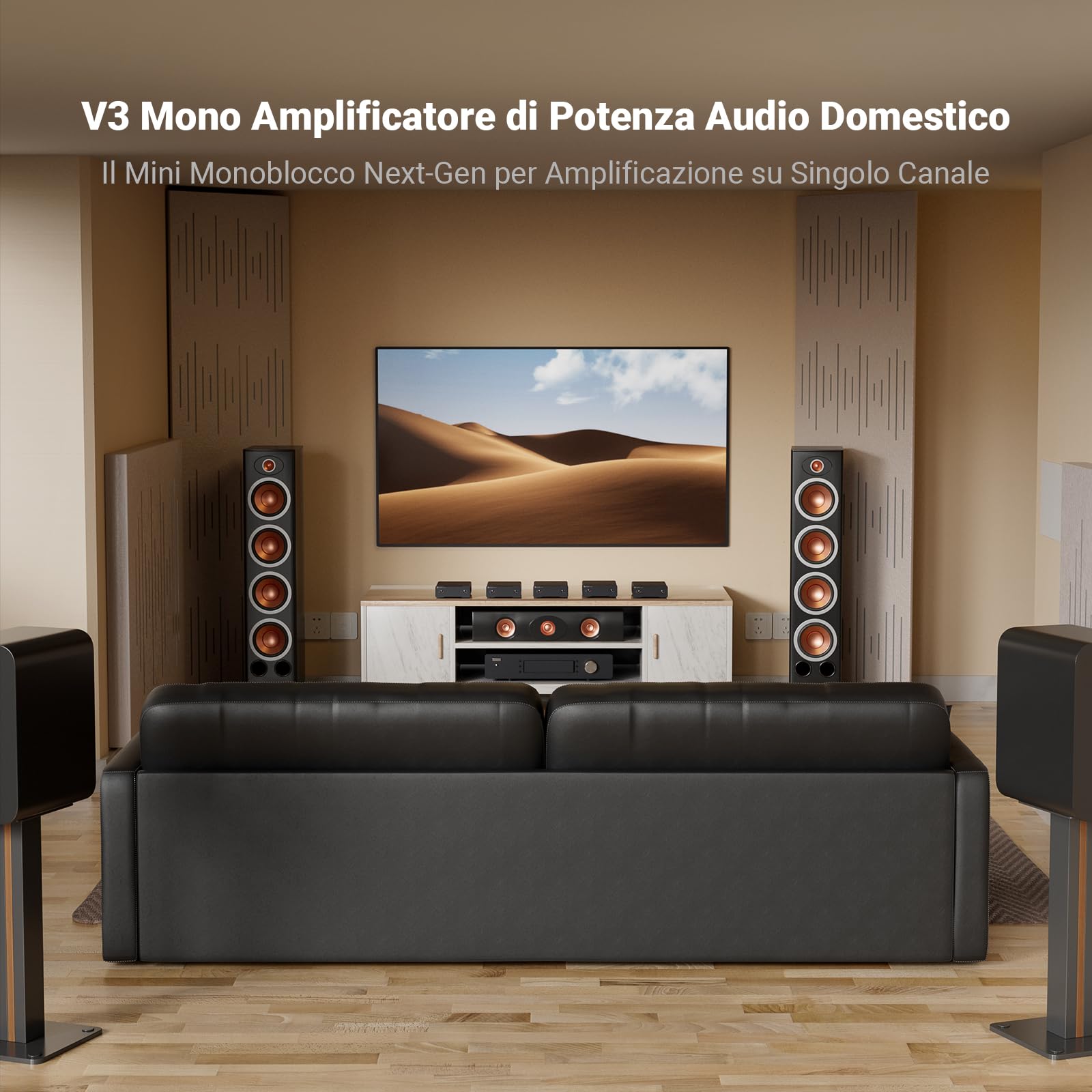Fosi Audio V3 Mono Amplificatore Audio HiFi, Mini Amplificatore Monoblocco, Classe D TPA3255, 240W per Home Theater AVR Ricevitore Component, Ingressi Bilanciati RCA/XLR, Diffusori, con 48V/5A Power