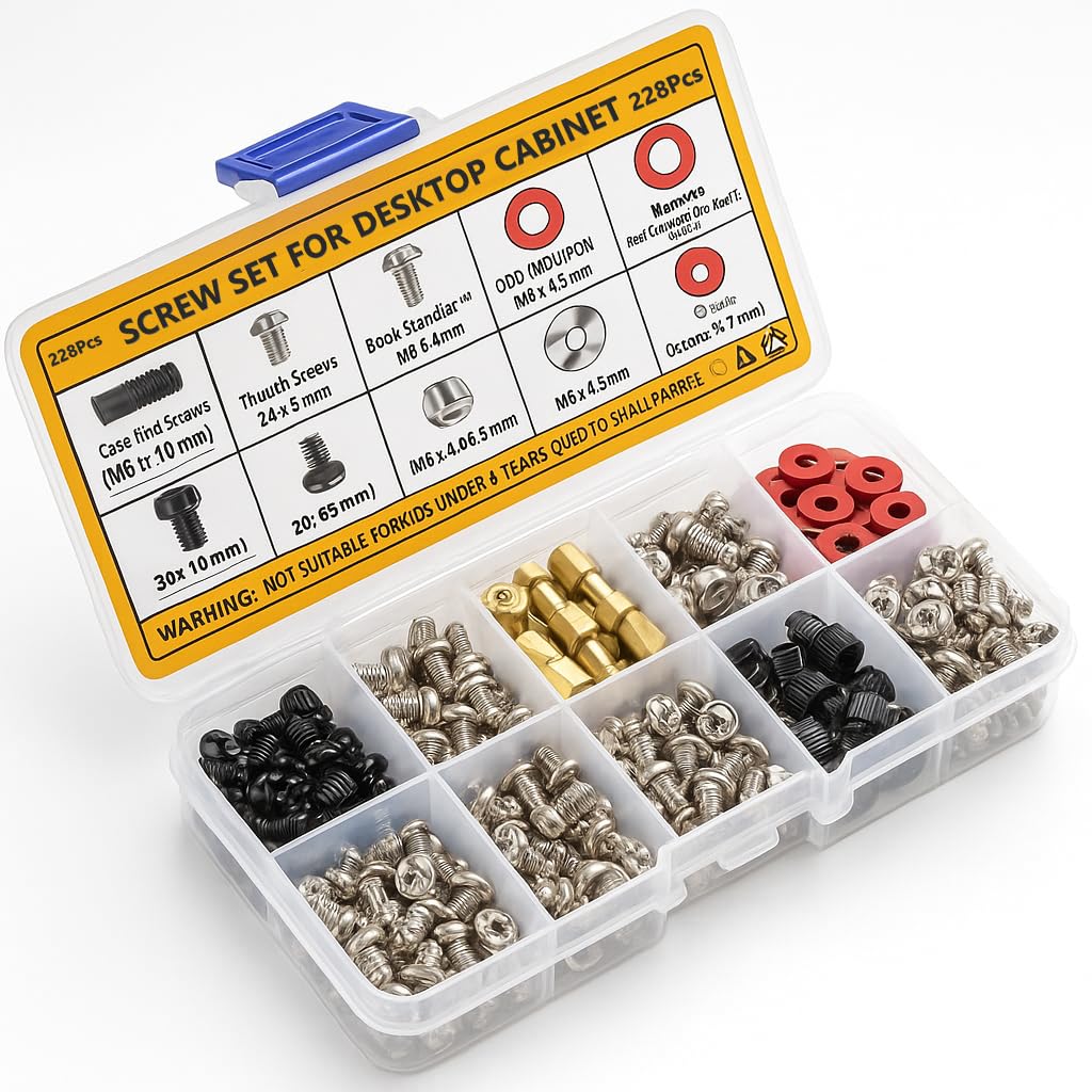 228PCS PC Standoffs & Screws Assortment Kit | Motherboard Standoff Set M3 M3.5 M5 Screws with Washers for Computer Case, SSD, HDD, GPU, Fan Mounting | PC Build & Repair Hardware Screw Set Kit