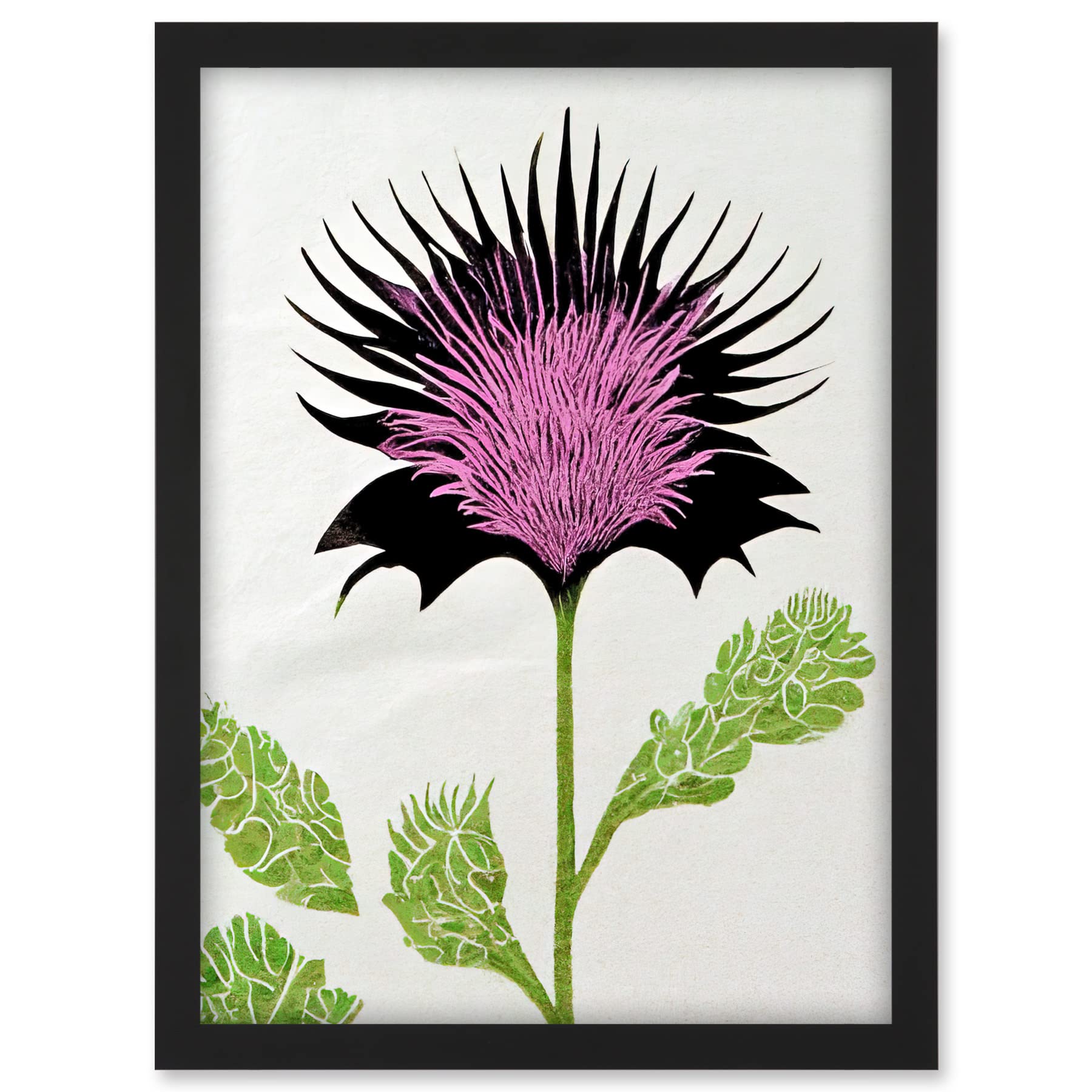 Doppelganger33 LTD Linocut Scottish Thistle Abstract Wildflower Artwork Framed A3 Wall Art Print
