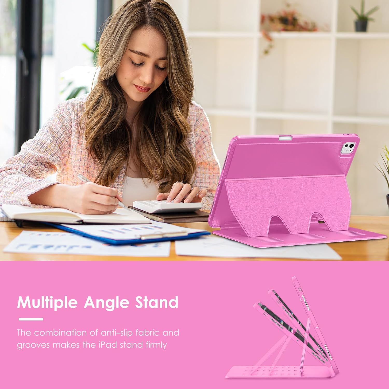 VIKESI Case for iPad iPad Pro 13-inch M5 or M4 Released in 2025 or 2024,Multiple Angles Magnetic Stand Cover,Shockproof Soft Back,Pencil Holder,and Auto Sleep/Wake,Rose