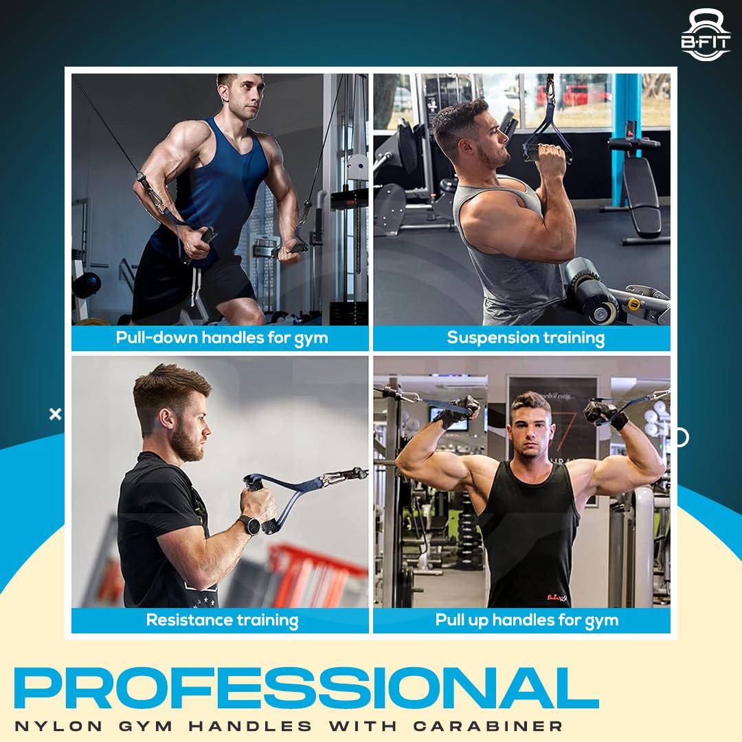B fit Professional Exercise Handles For Cable Machines Style Optional (Pair) (Commercial Solid Heavy Abs Pipe Handles), Black 4
