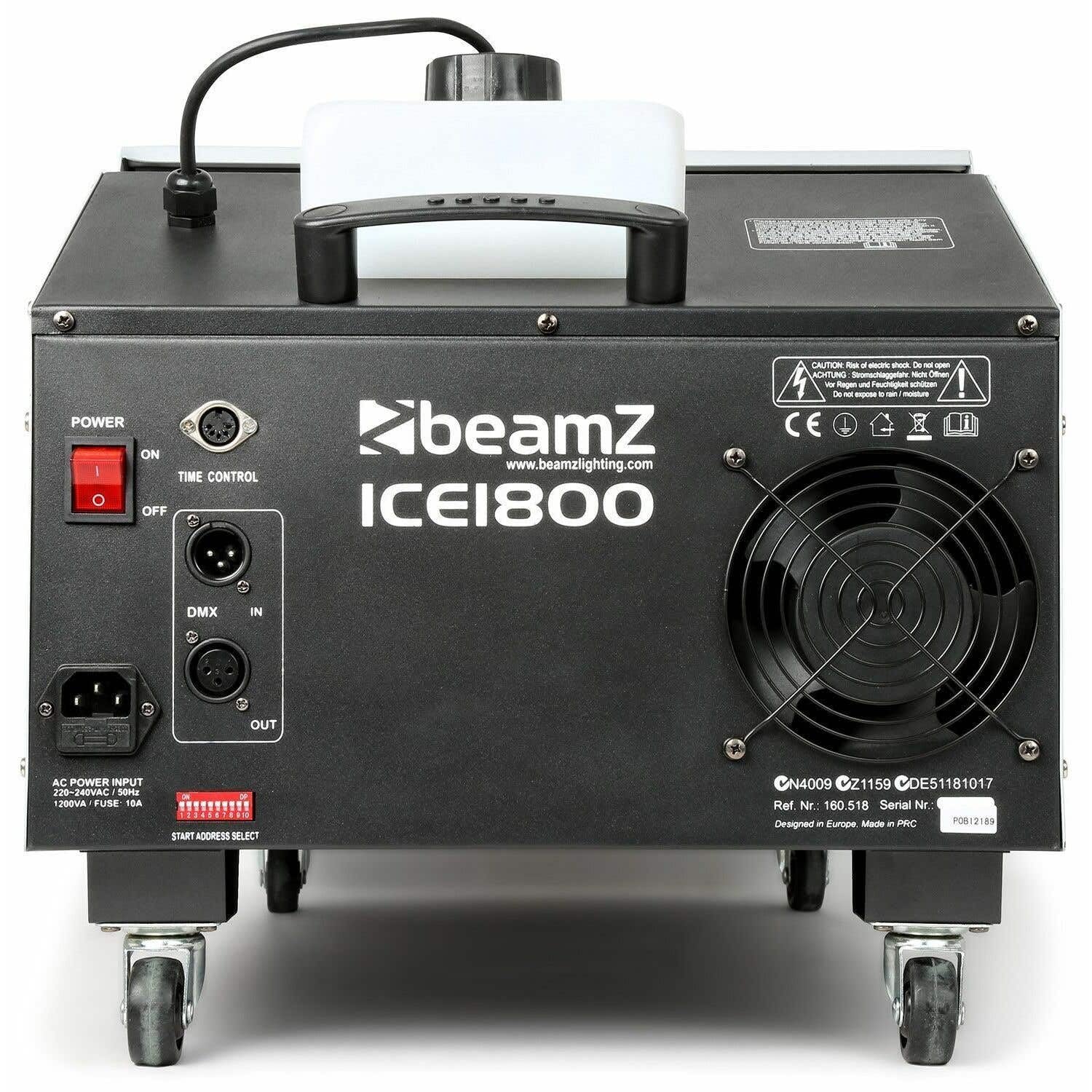 BeamZ ICE1800 Machine à Fumée Lourde, 1800 Watts, Mode DMX, Télécommande filaire 3 m, Réservoir 1.3 L, Idéal pour Créer de la Fumée au Sol avec des Glaçons pour Mariages et Halloween