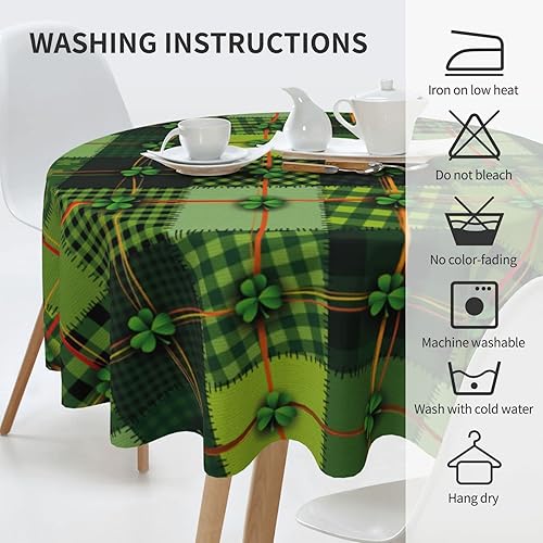 Miniatura 5 de Ysopipa Mantel redondo para el día de San Patricio mantel redondo de trébol verde lavable de poliéster de 60 pulgadas decoración para comedor