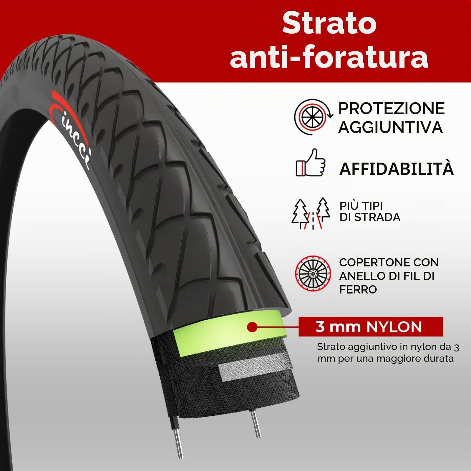 Fincci Copertone Bici Slick 26x1.95 ETRTO 50-559 Antiforatura 3 mm Presta | Pneumatico Slick 26x1.95, ETRTO 50-559, Protezione Antiforatura 3 mm e Camera Presta - Per Strada, MTB e Bici Ibrida