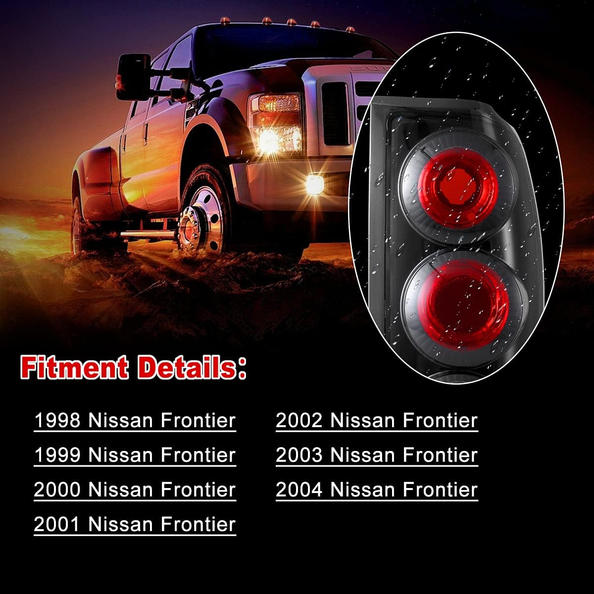 ROXX Tail Lights for 1998-2004 Nissan Frontier, Taillights Cover with HD Lens, Black Housing, Tail Lamps Replacement, Passenger & Driver Side (Smoked)