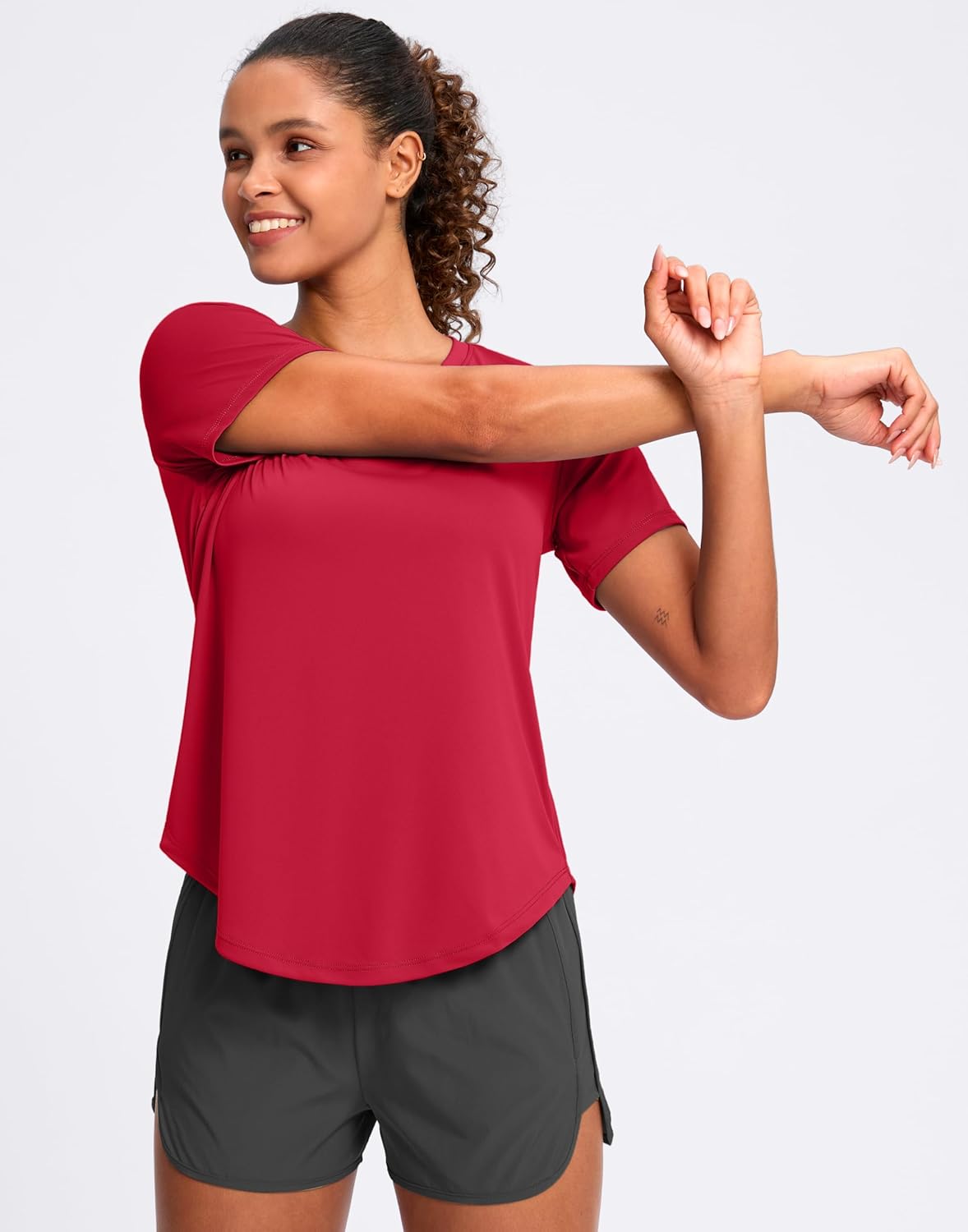 Womens Workout Tops V-Neck Short Sleeve UPF 50+ Sun Shirt Moisture Wicking Quick Dry Top for Gym, Running, Athletic - Image 4