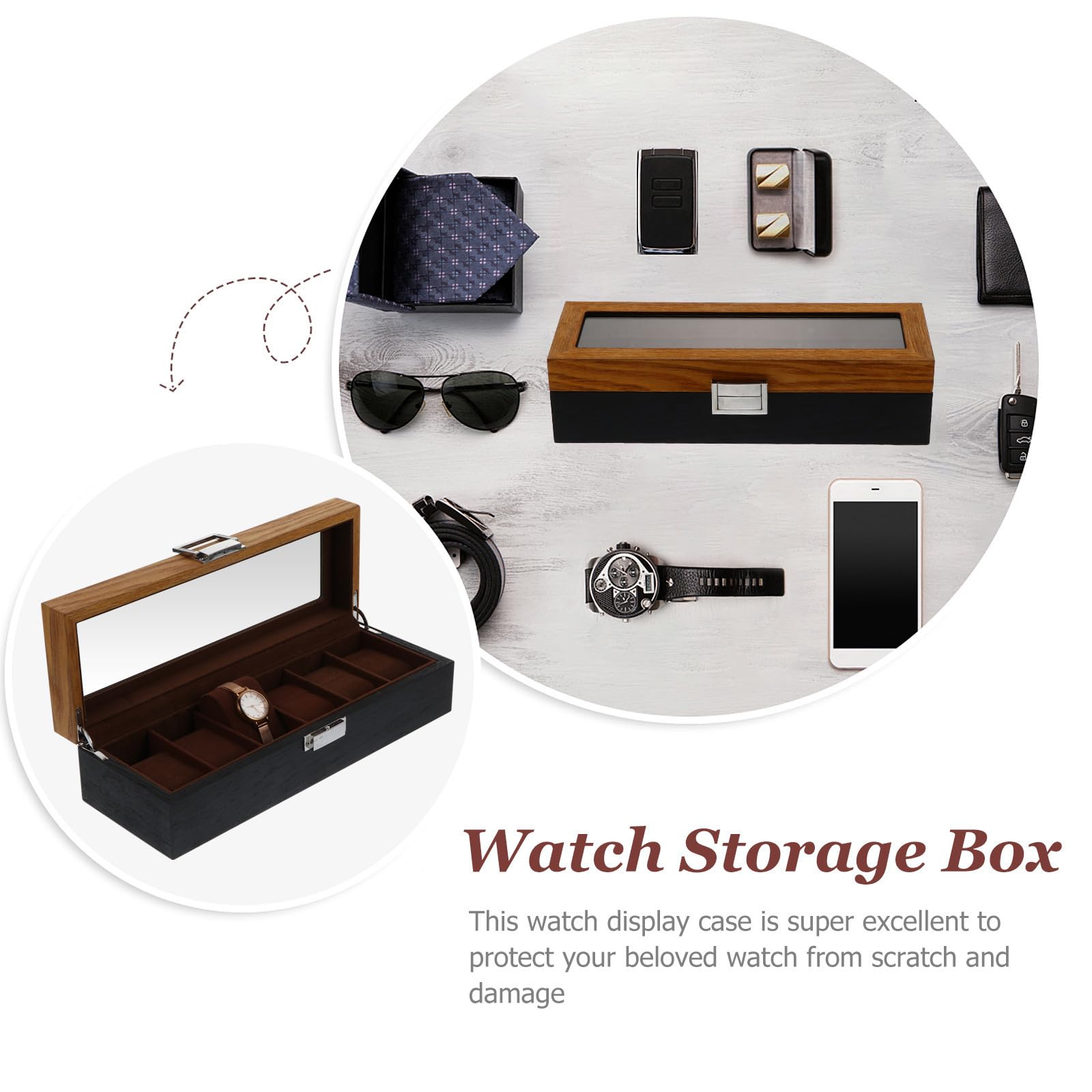 Organizador de Relojes Caja Expositora para Relojes de Madera Retro de 6 Compartimentos, Protege de Arañazos y Daños, Fácil de Limpiar, Obsequio para Cumpleaños y Navidad