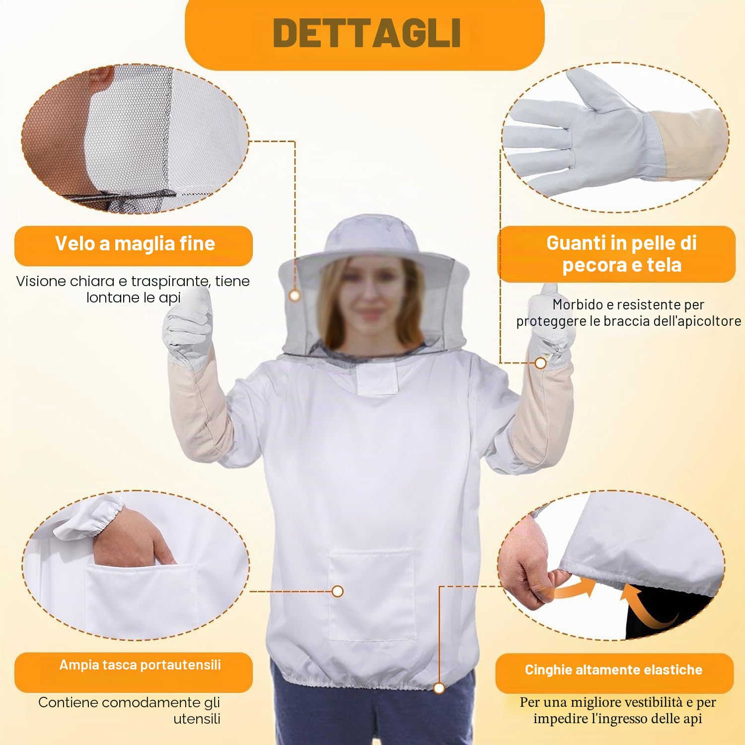 ZONSUSE Tuta Protettiva per Apicoltore con Guanto, Sollevatore e Raschietto per Telaio in Acciaio Inossidabile, Spazzole per Alveari, Attrezzatura Professionale per L'apicoltura per Cortile e Ranch