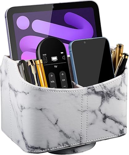 Miniatura 13 de Soporte de cuero antiguo para control remoto giratorio de 360 grados, organizador giratorio de escritorio para mandos a distancia de TV, bolígrafo,