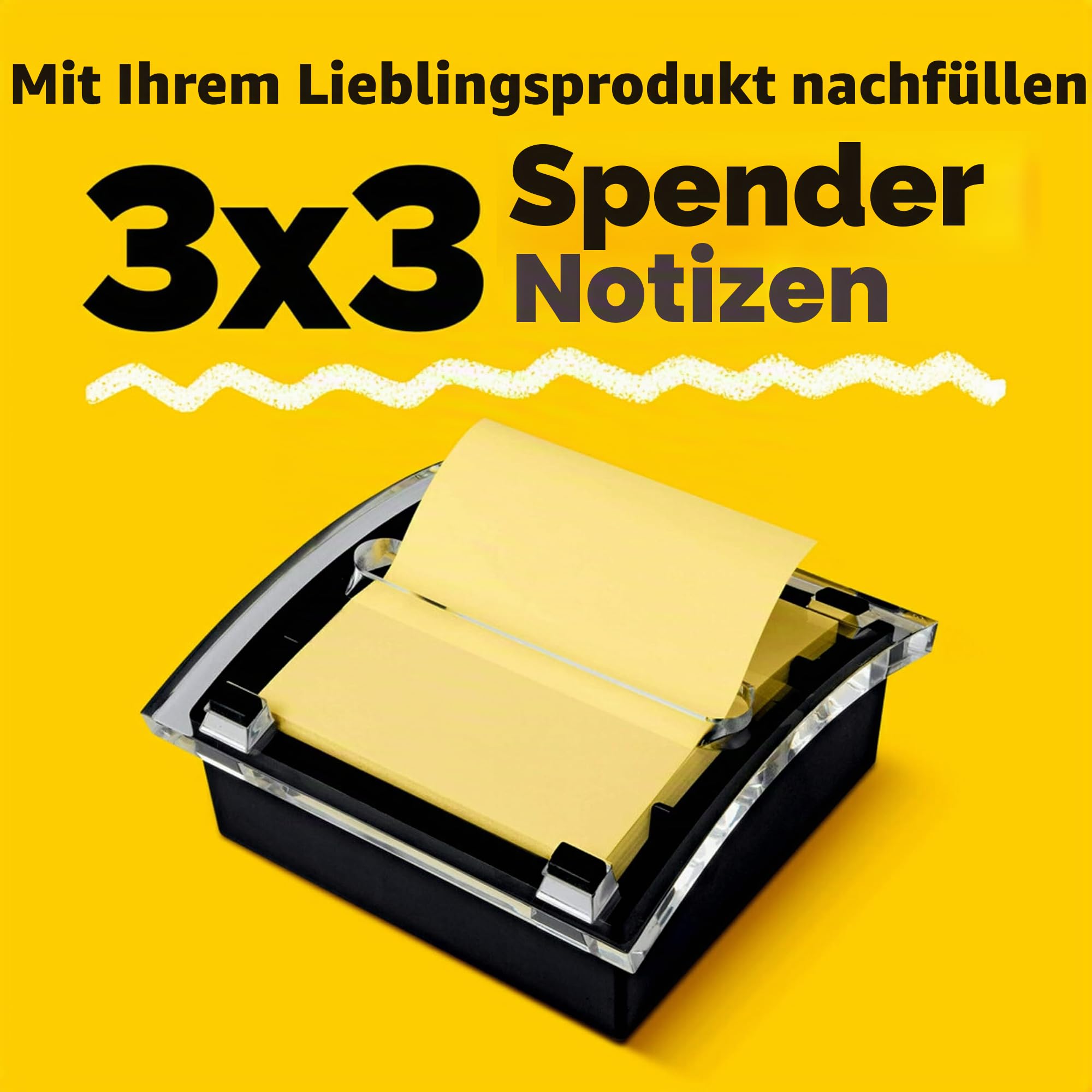 Post-it Pop-Up-Notizspender, schwarzer Boden, transparente Oberseite, 50 Blatt 7,6 x 7,6 cm, kanariengelb