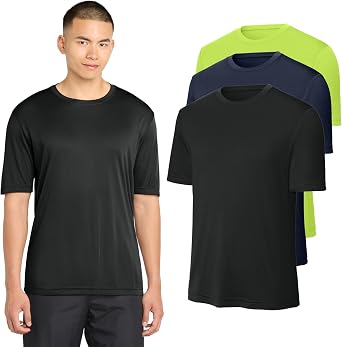 Pack 3 Workout Mens Shirts Lightweight Dry Fit Moisture Wicking Crew Neck T-Shirts Short Sleeve for Gym Athletic Running