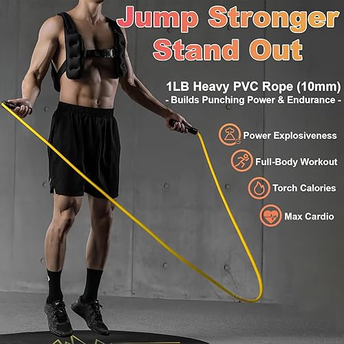 Miniatura 2 de Weighted Jump Rope, 1LB Tangle-Free Ball Bearing Rapid Speed Skipping Rope for Men Women, Adjustable 9mm Cotton & PVC Rope with Alum Handle for
