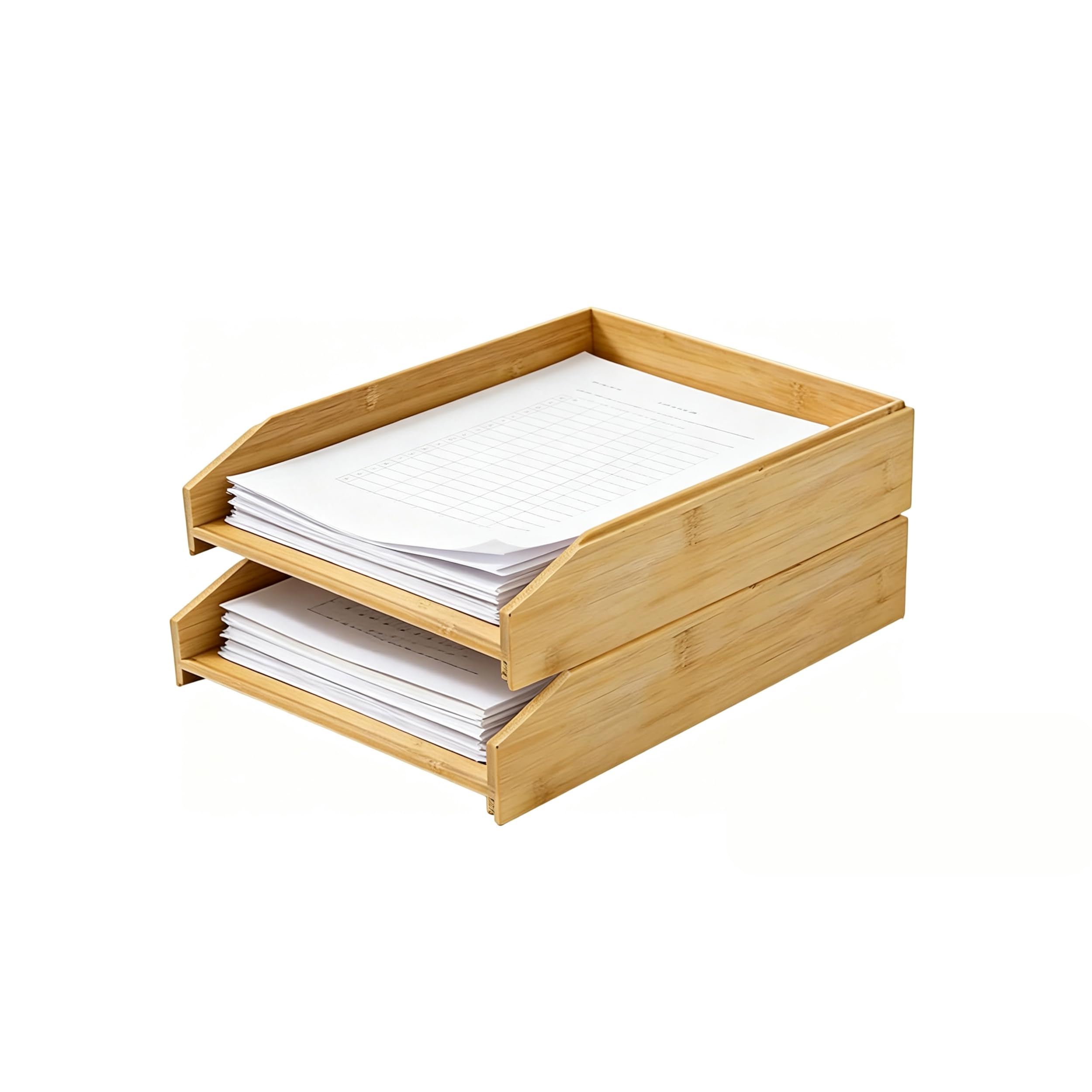 Ablagefächer Stapelbar Holz 2er Set Briefablage Zeitschriften Ordner Post Schreibtisch Organizer Büro Natur
