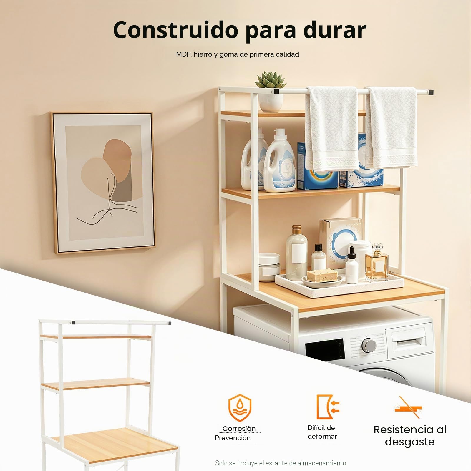 Estantería de baño de 3 Niveles, estantería sobre Lavadora para cocinas | estantería de almacenamiento, Capacidad de carga por nivel 10 kg, Estantería para lavadora para cocinas, baños 69x60x176,5 cm