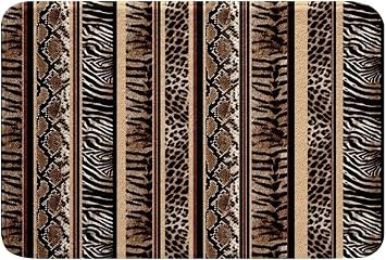 Leopard Print Bath Rugs Brown Zebra Leopard Stripes Print Bathroom Mats, Safari Cheetah Print Bath Carpets Floor Mats, Animal Theme Bathroom Rugs, Soft Non Slip Shower Rugs 16x24 Inch