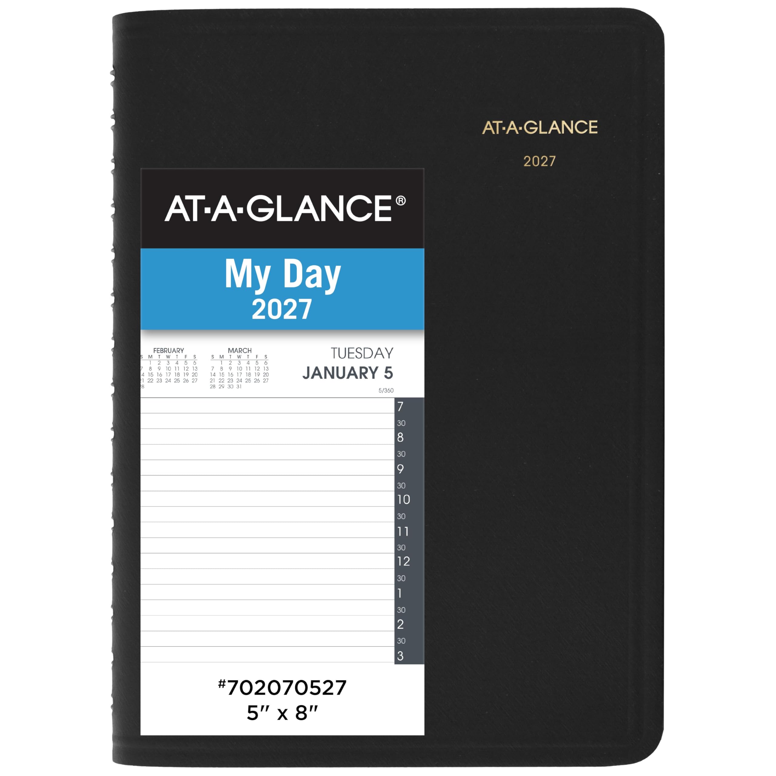AT-A-GLANCE Agenda giornaliera per appuntamenti 2027, 12,7 x 20,3 cm, mezz'ora, nero (702070527)