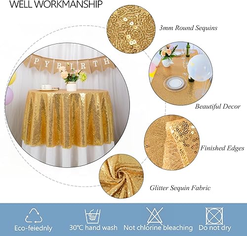 Miniatura 10 de DUOBAO Mantel cuadrado de lentejuelas con purpurina de 72 x 72 pulgadas, color amarillo, decoración de mesa de boda, mantel para mesa redonda,