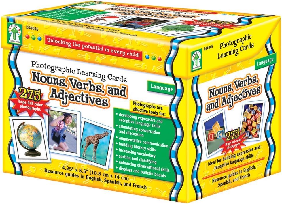 Carson Dellosa Education Carson-Dellosa Key Nouns, Verbs, and Adjectives Photographic Learning Cards—K-Grade 5 Flashcard Set for Building Vocabulary, Language, Grammar Fluency (275 pc) (D44045)