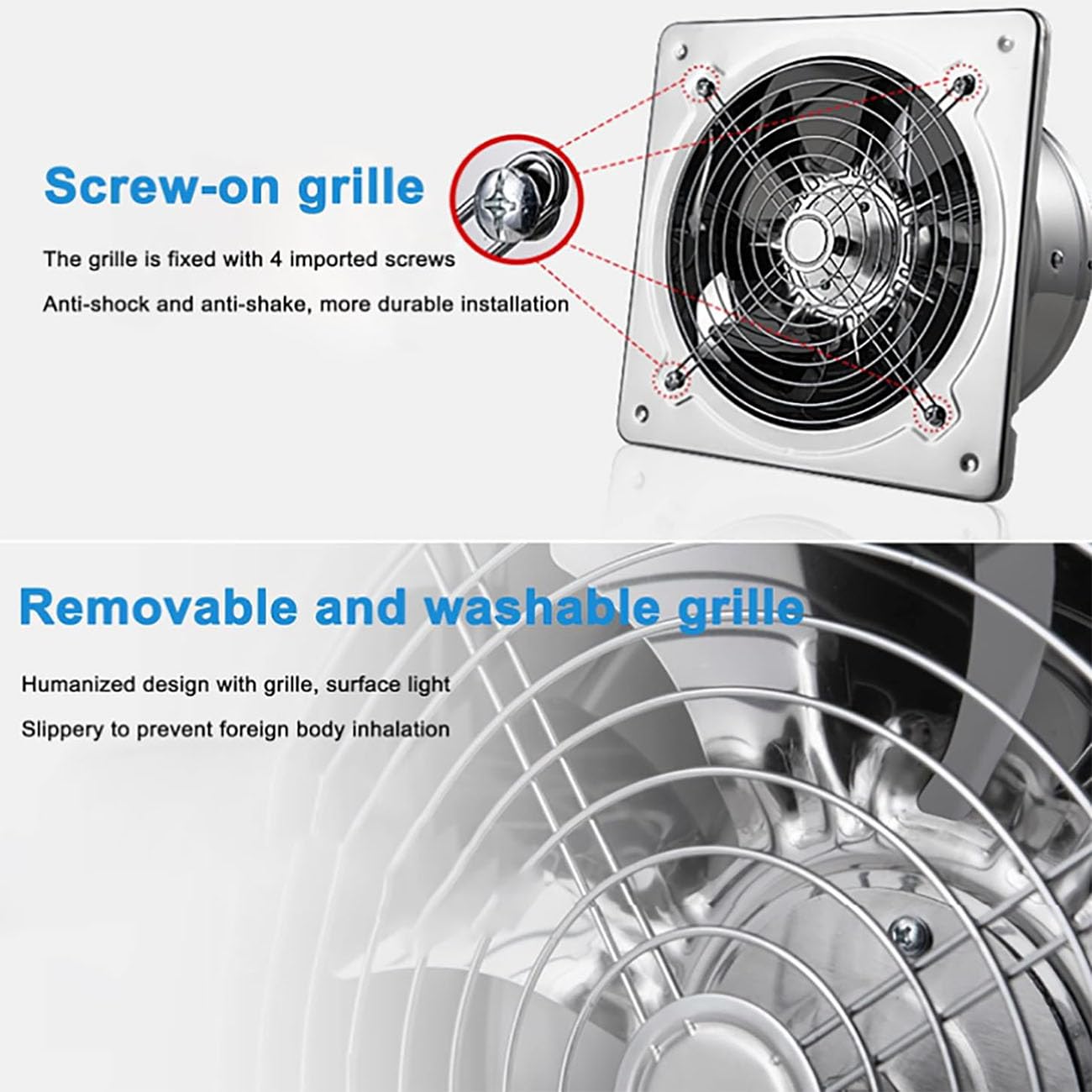 ICEMOB Aspiratore Bagno con Valvola di Ritegno,Estrattore Aria Silenzioso 2800 Giri/Min,Ventola Aspirazione Cucina,Alloggiamento in Acciaio Inossidabile,per Casa,Garage Ventilazione,10 Inches