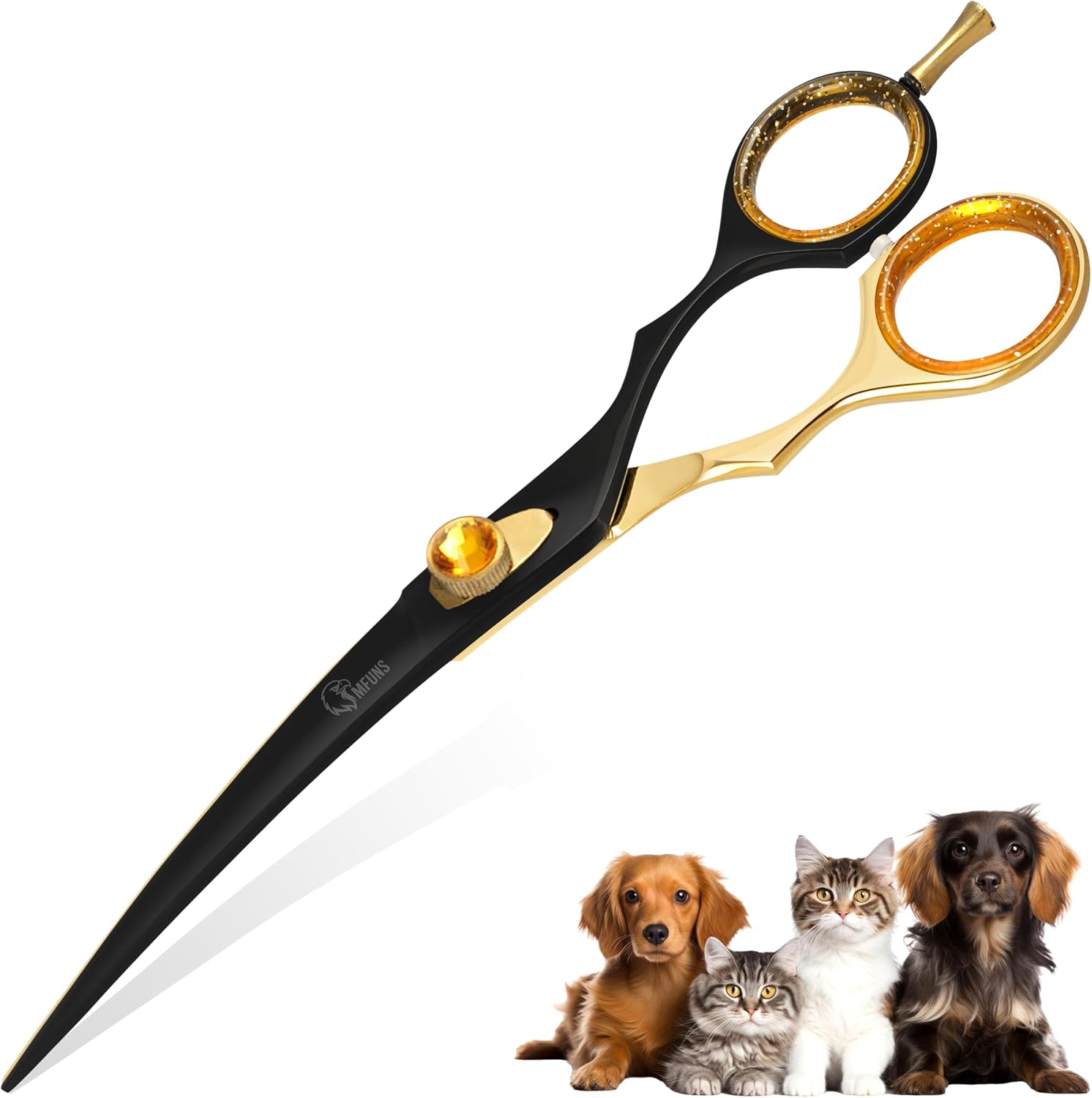 7.5” Curved Thinning Shears for Dogs and Cats – 34 Tooth Professional Pet Grooming Scissors – Smooth, Quiet Blending Shears for Face, Ears, Chest and Legs, Ergonomic Design for Home and Pro Use