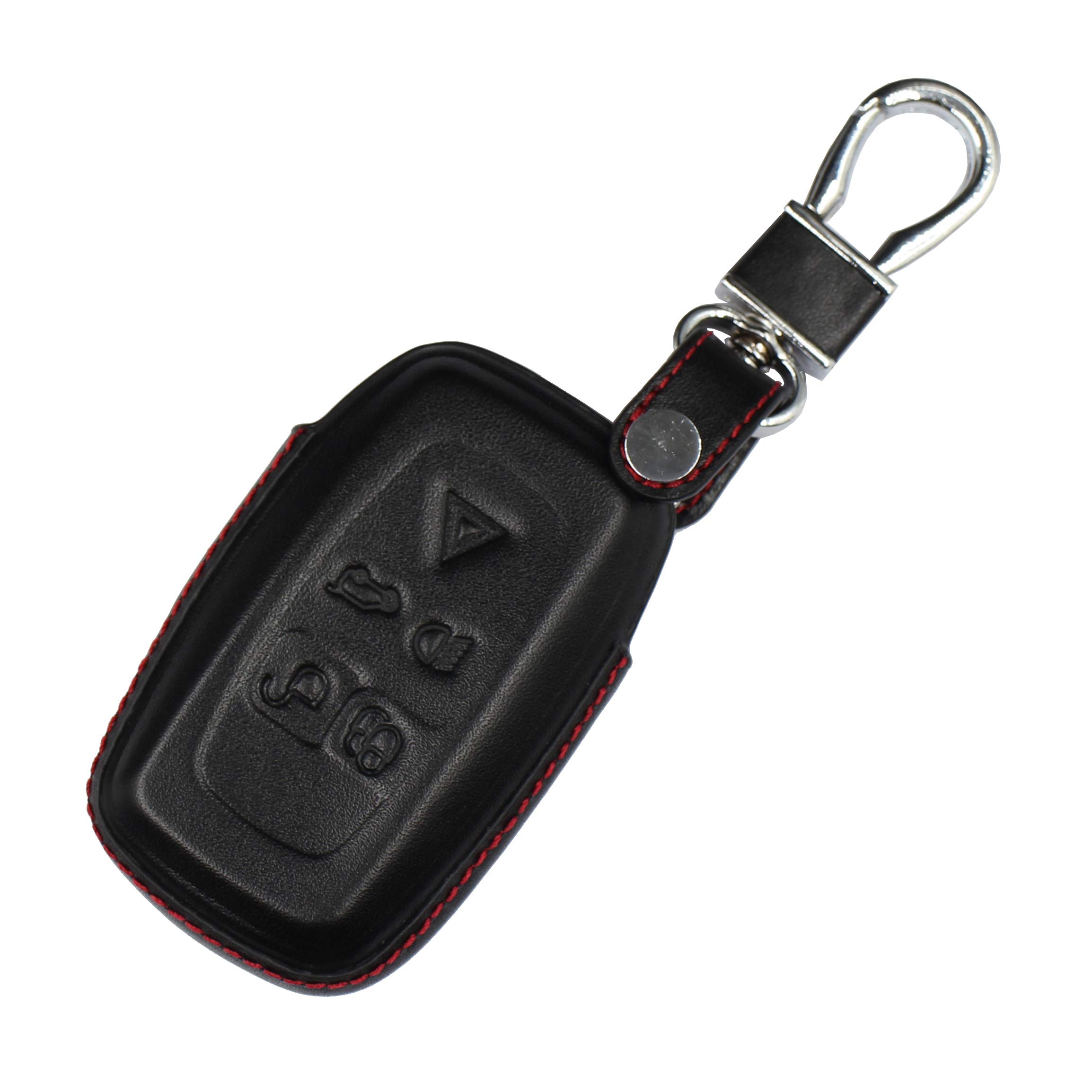 Men Women Genuine Leather Key Fob Cover For Land Rover Discovery 4 LR4 For Range Rover Evoque For Range Rover Sport Car Remote Key Case Pouch With Key Ring Keychain - Black