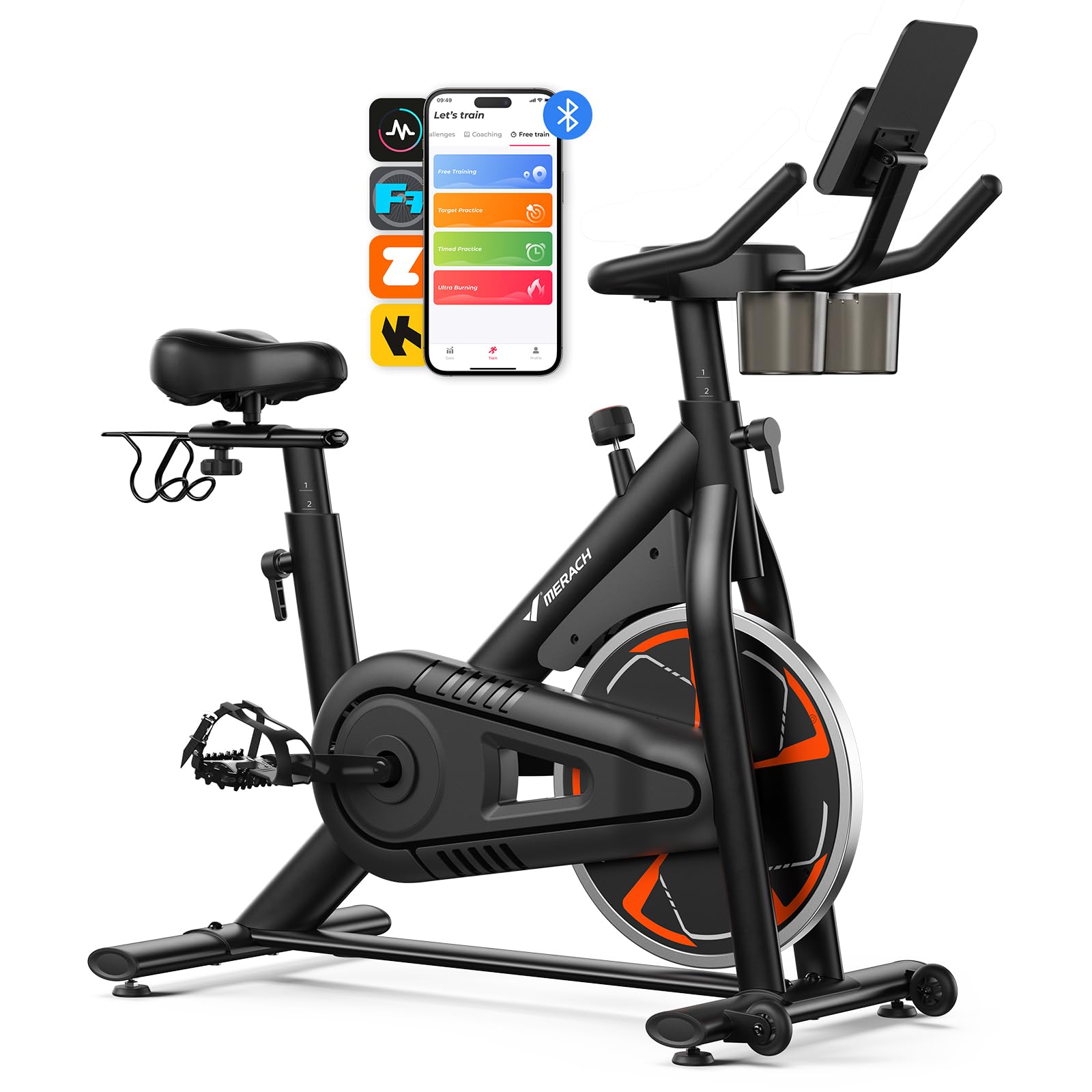 MERACHIndoor Cycling Bike, Exercise Bike for Home with Magnetic, Bluetooth Stationary Bike with APP Data Tracking, and Tablet Holder