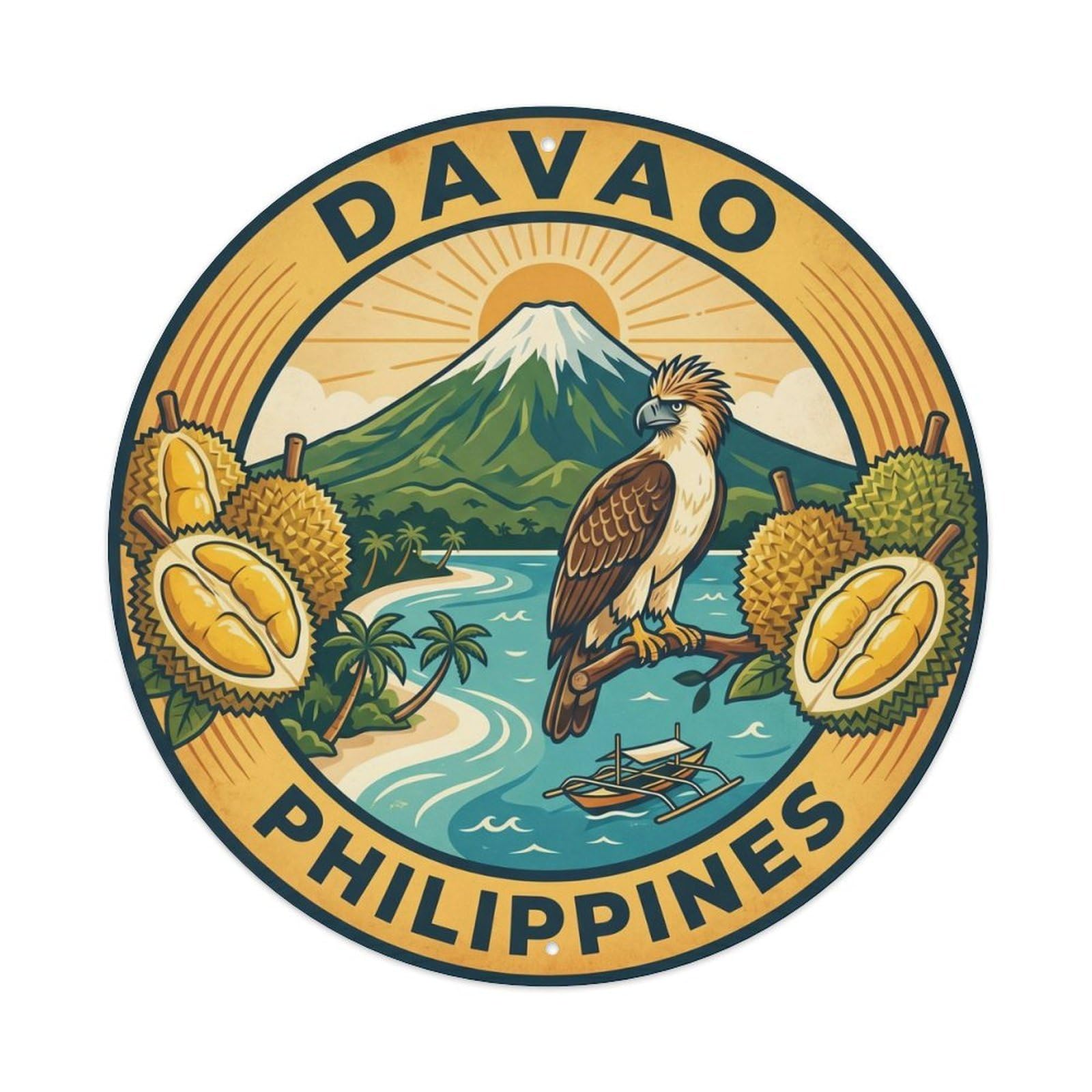 Vintage Travel Philippines Davao Durian Vintage Metal Tin Sign Plaque Wall Decor for Cafe, Club Bar, Office, Garden Metal Poster 8x8Inch