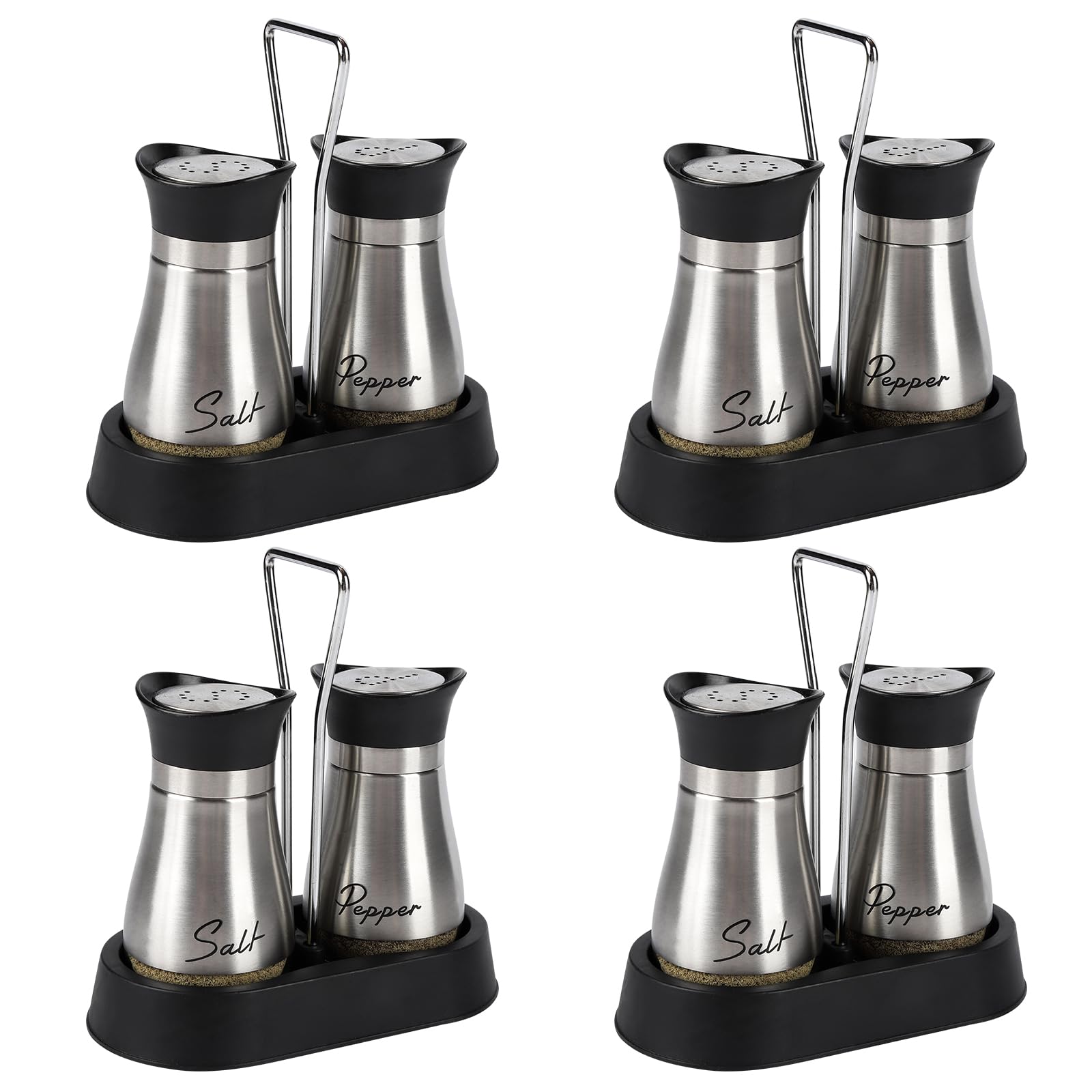 HZPZPP Salt and Pepper Sets, Salt and Pepper Shakers Set – Set of 8 Glass Salt Shakers with Stainless Steel Lids and Holders for Restaurant, Buffet, Catering, Multiple Tables and BBQ Events (Silver)