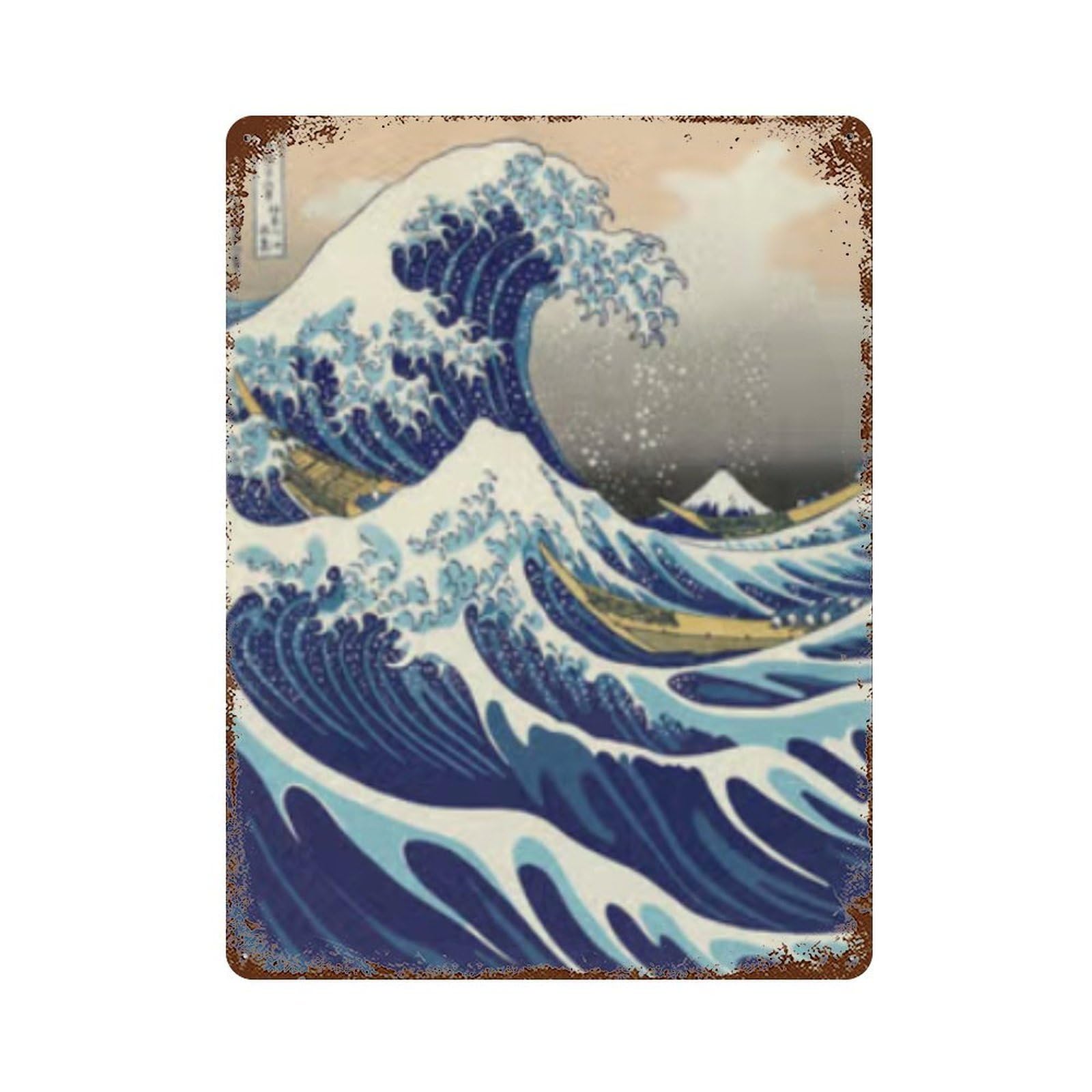 Great Wave 15.7"x11.8" Rust Effect Tin Sign, Vintage Wall Decor for Farmhouse, Kitchen And Entryway Decor
