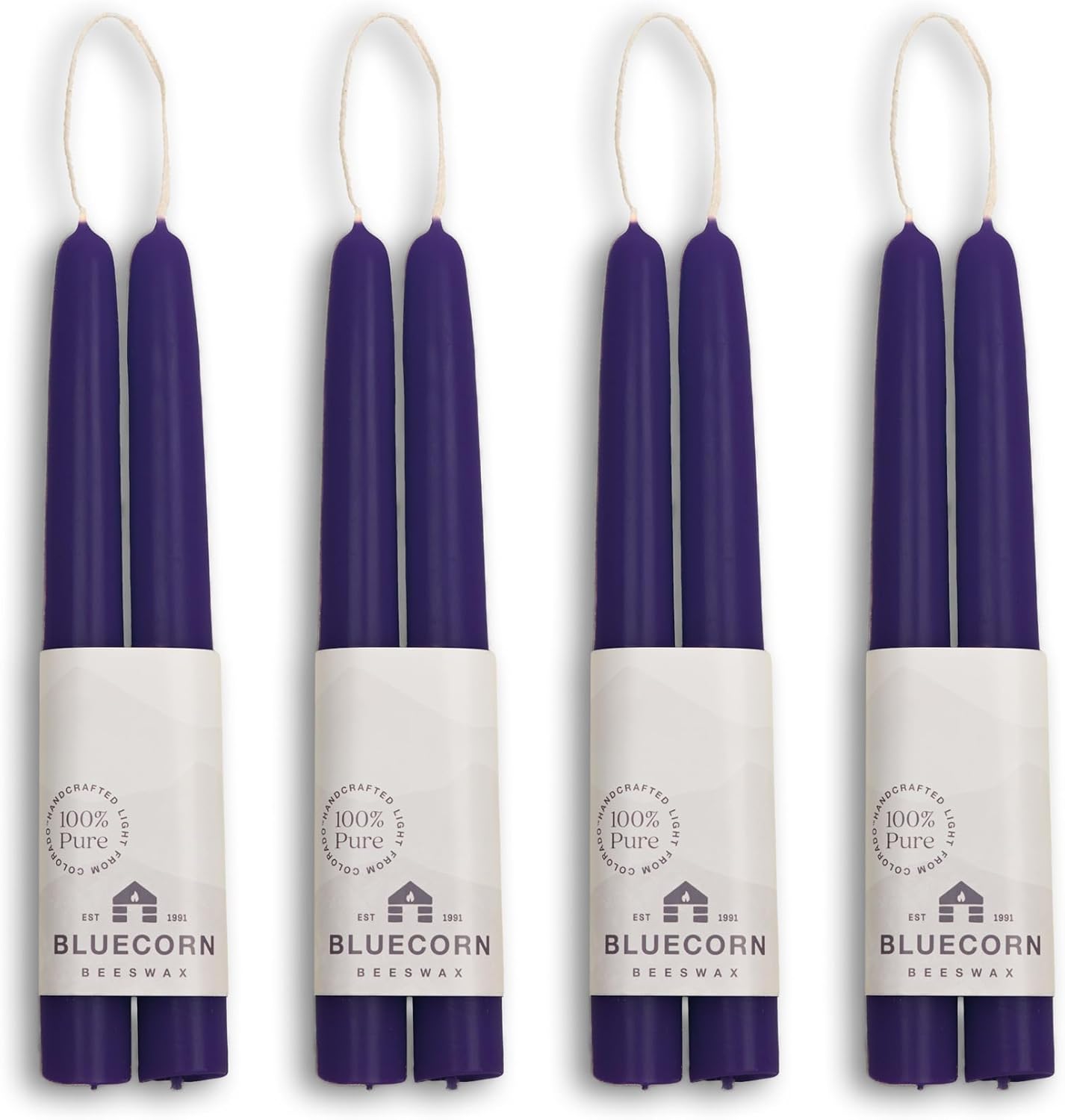 Bluecorn Beeswax Taper Candles, 100% Pure Natural Bees Wax, Pair of 12 Inch Yellow Tapered Candlesticks, Clean Burning & Dripless, Fragrance Free, Long Lasting, Home Decor, American Made, 8 Pack