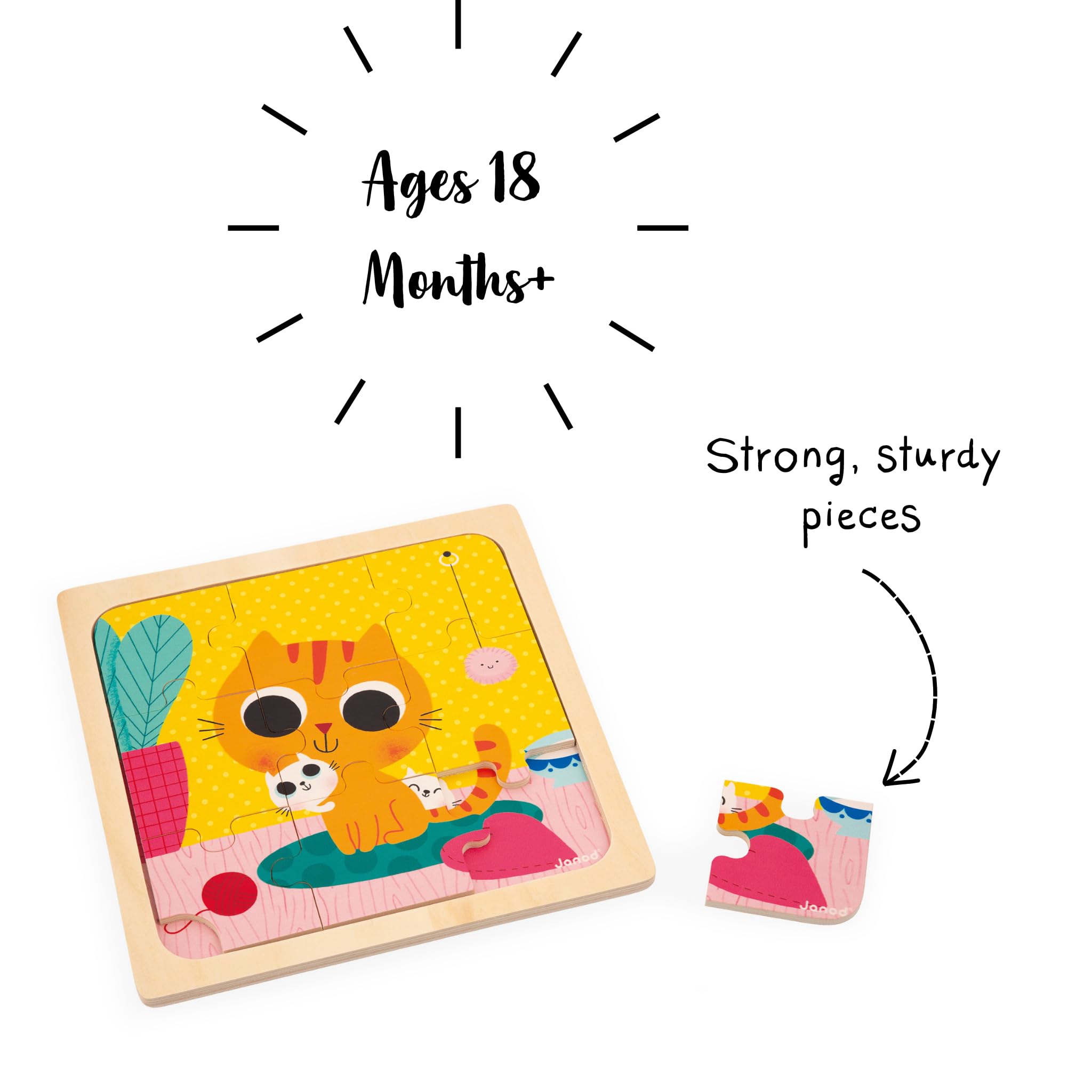 Janod - 3 Puzzle in Legno da 9 Pezzi - Gallina, Gatto, Coniglio - Giocattolo per Bambini - Gioco Educativo Prima Infanzia - Dai 18 Mesi, J07113