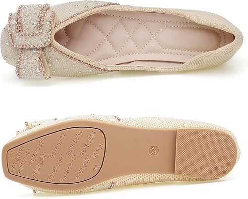 Miniatura 3 de Zapatos planos de cabeza cuadrada para mujer, zapatos de vestir de novia con diamantes de imitación brillantes, cómodos, antideslizantes