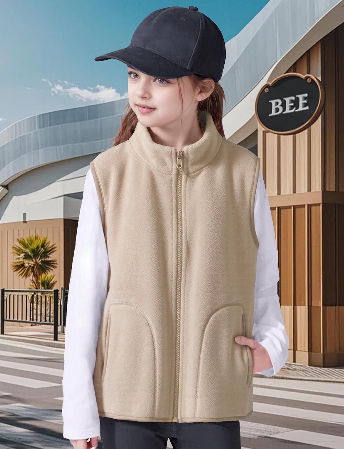 Happy Cherry 2025 Kids Winter Fleece Vest Boys Girls Fleece Stand Collar Fuzzy Fall Winter Warm Outerwear with Pockets