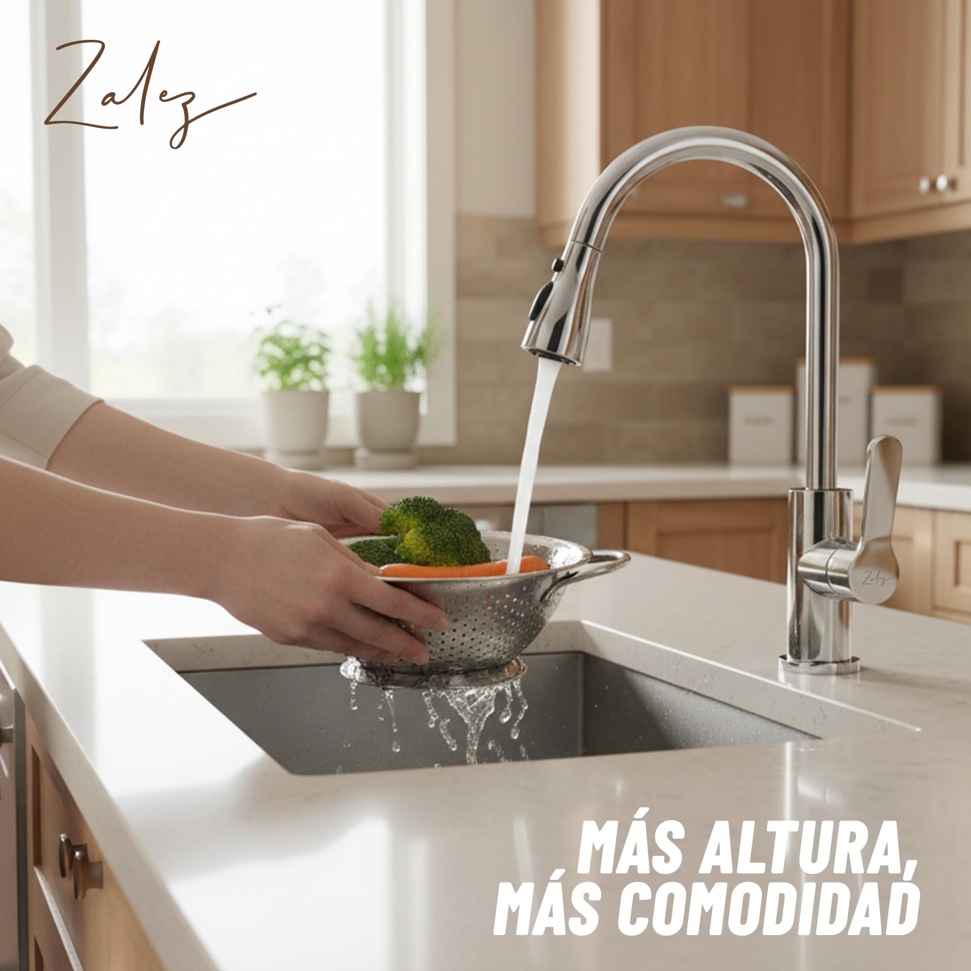 ZALEZ - Grifo Cocina Extraible - Grifo Cocina Fregadero con 3 Modos Giratorio 360° - Acero Inoxidable 304 con Torneira Cozinha - Cabezal Rociador de ABS Fregadero Cocina - Ahorro de Agua 30%.