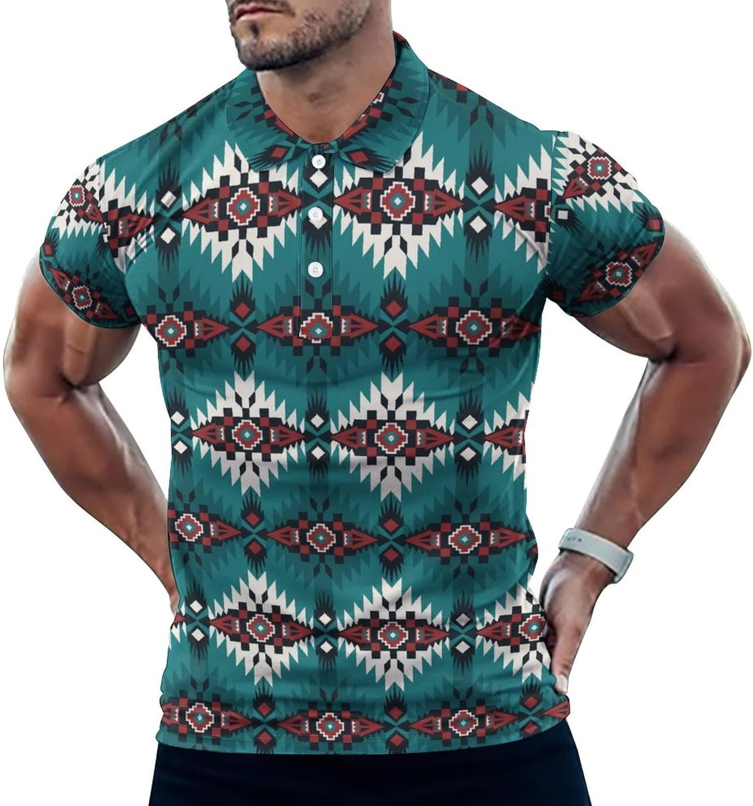 BAIKUTOUAN02351874HNative Southwest American Indian Men's Polo-Shirts Short Sleeve Casual Tees Golf Tennis Sports T Shirt