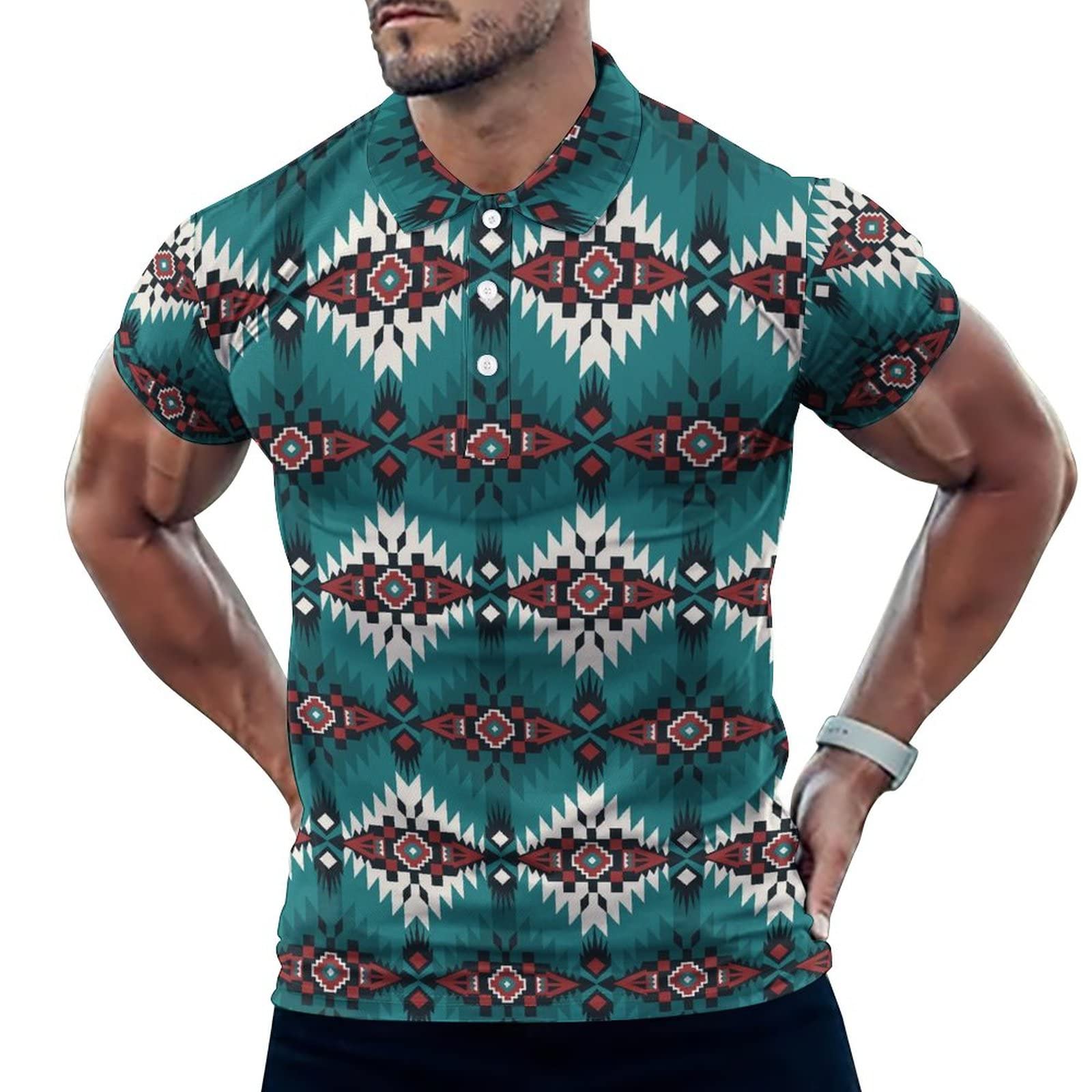 BAIKUTOUAN02351874HNative Southwest American Indian Men's Polo-Shirts Short Sleeve Casual Tees Golf Tennis Sports T Shirt