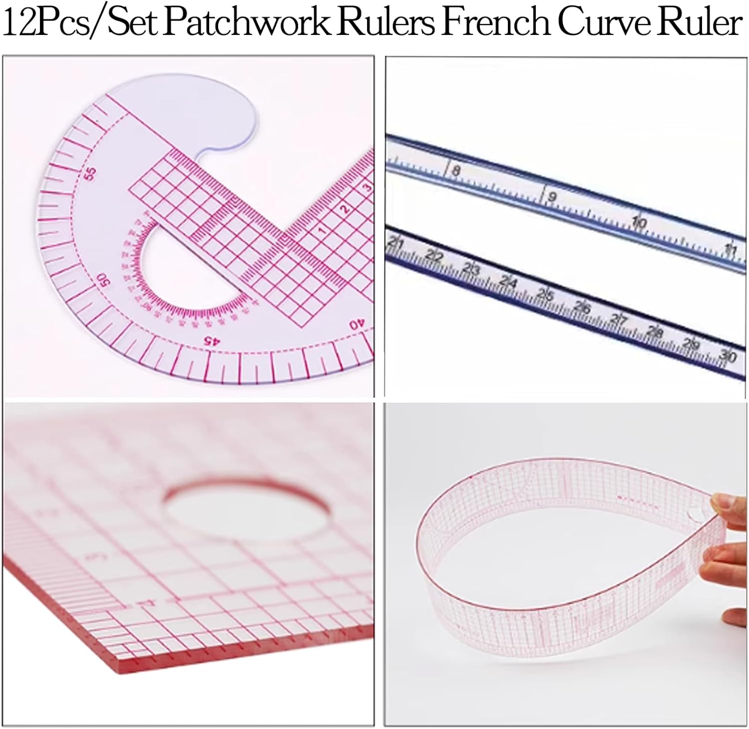12PCS Sewing Curve Ruler Set Soft Patchwork Ruler for Beginners, Tailors, Designers, Quilting, Embroidery, Cross Stitch, Crochet, Knitting