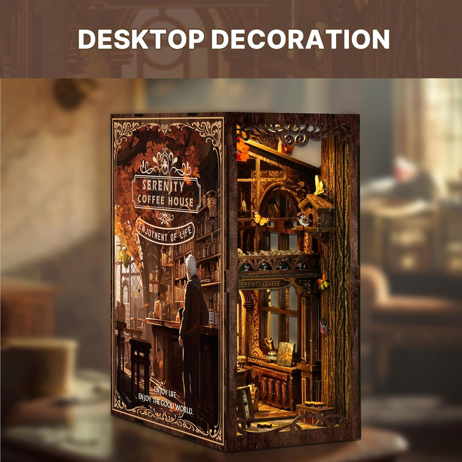 Book Nook Kits for Adults, 3D Quiet Cafe Wooden Puzzle DIY Miniature House Kit - Book Nook Shelf Insert Decoration, The Tiny House for Home Decor Gift(Quiet Cafe)