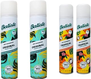 Batiste Dry Shampoo Spray 4-Pack Variety Mix: Original Clean & Classic + Tropical, 2x 6.73oz Each - Instant Hair Refresh