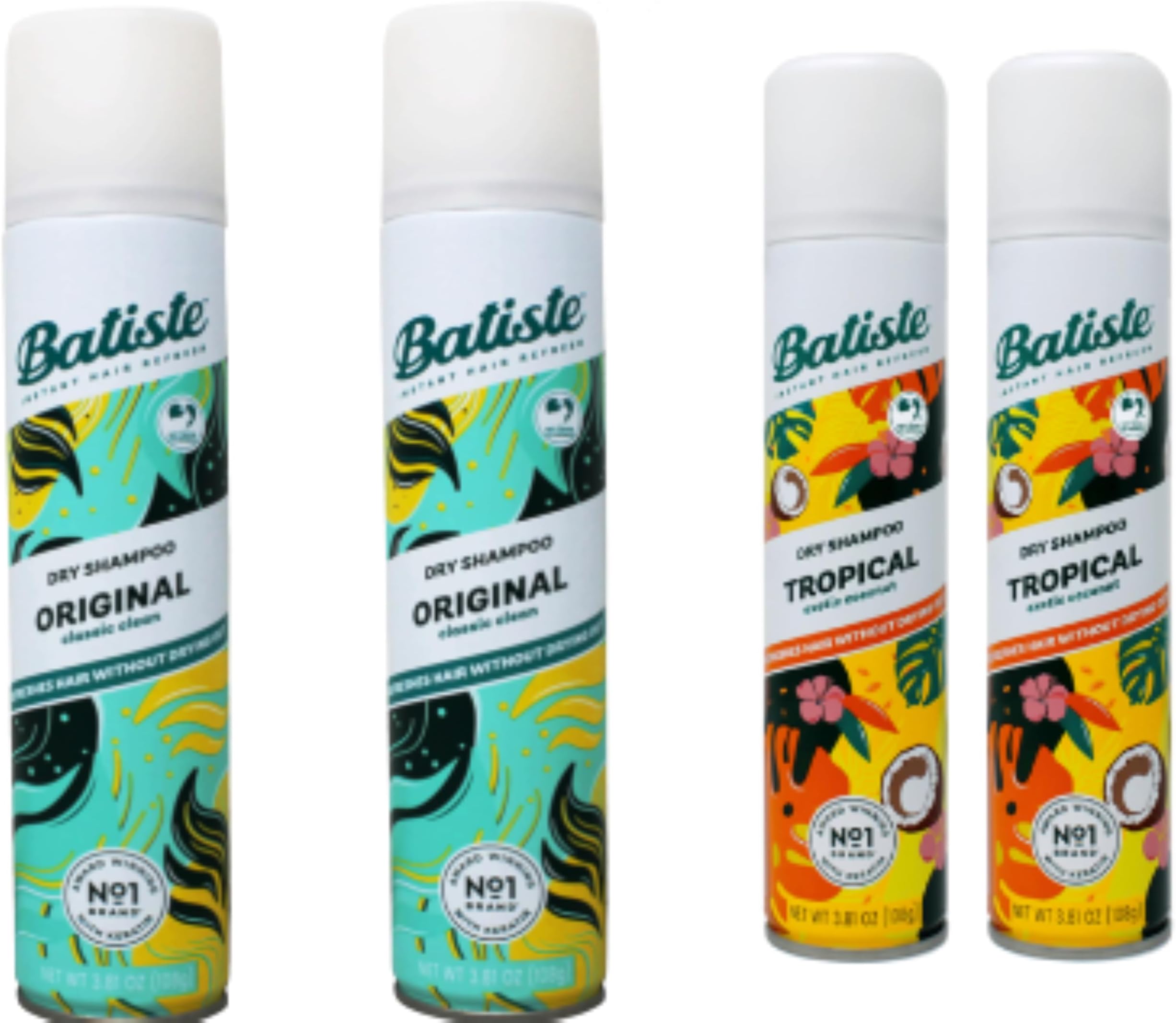 Dry Shampoo Spray 4-Pack Variety Mix, Original Clean and Classic and Tropical Fragrance, 2 Each 6.73 Ounces