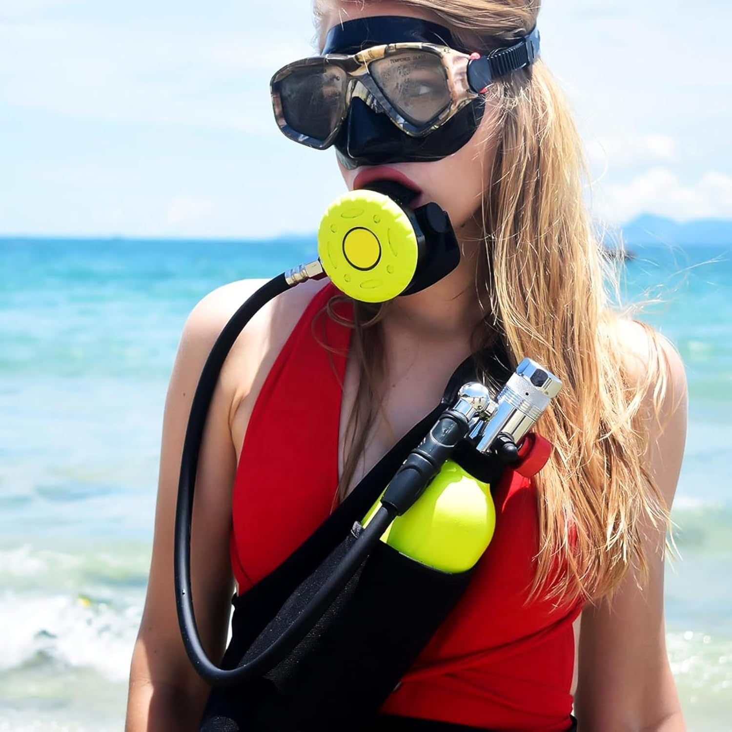 GOYOJO Mini Scuba Tank 1L Diving Tank - 15-20 Minutes Underwater Breathing, Portable Diving Kit with Breathing Mask & Regulator, Durable Outdoor Diving Equipment