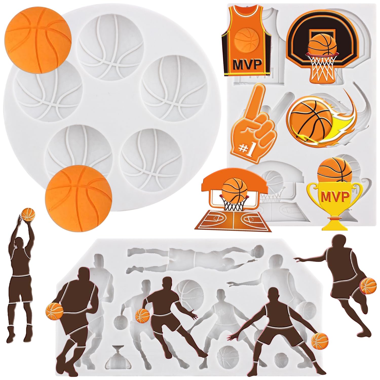 MYPRACS Basketball Fondant Mould Sports Theme Silicone Moulds Basketball Player Uniform Candy Mould for Cake Decorating Chocolate Cupcake Topper Polymer Clay Gum Paste Set of 3