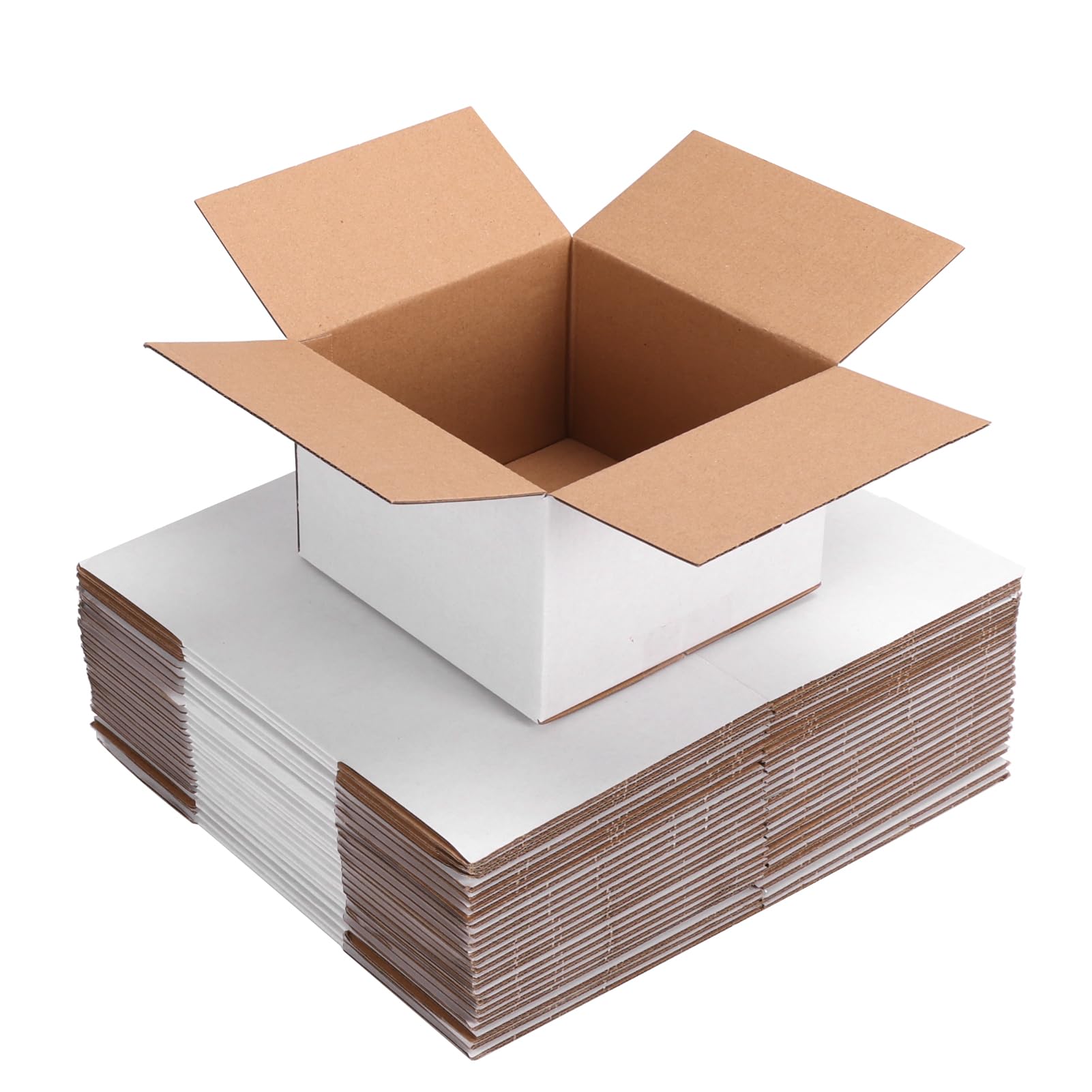 Wtrgas 25 Packs Small Shipping Boxes 6x6x4 Inches, White Corrugated Cardboard Box for Shipping, Packing, Business, DIY