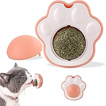 Catnip Ball, Cat Toys Catnip for Cats, Natural Cat Grass, Rotating Catnip Balls for Cats (Cat Paw - Pink)